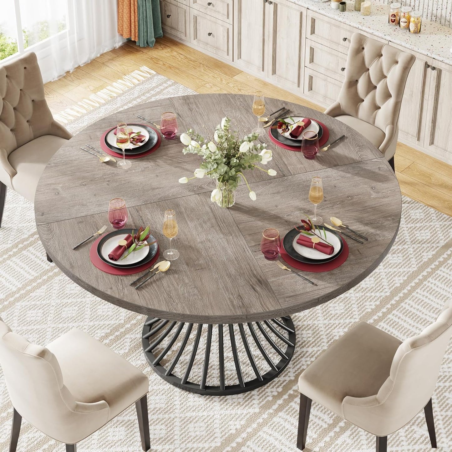 47" Farmhouse Round Dining Table for 4-6