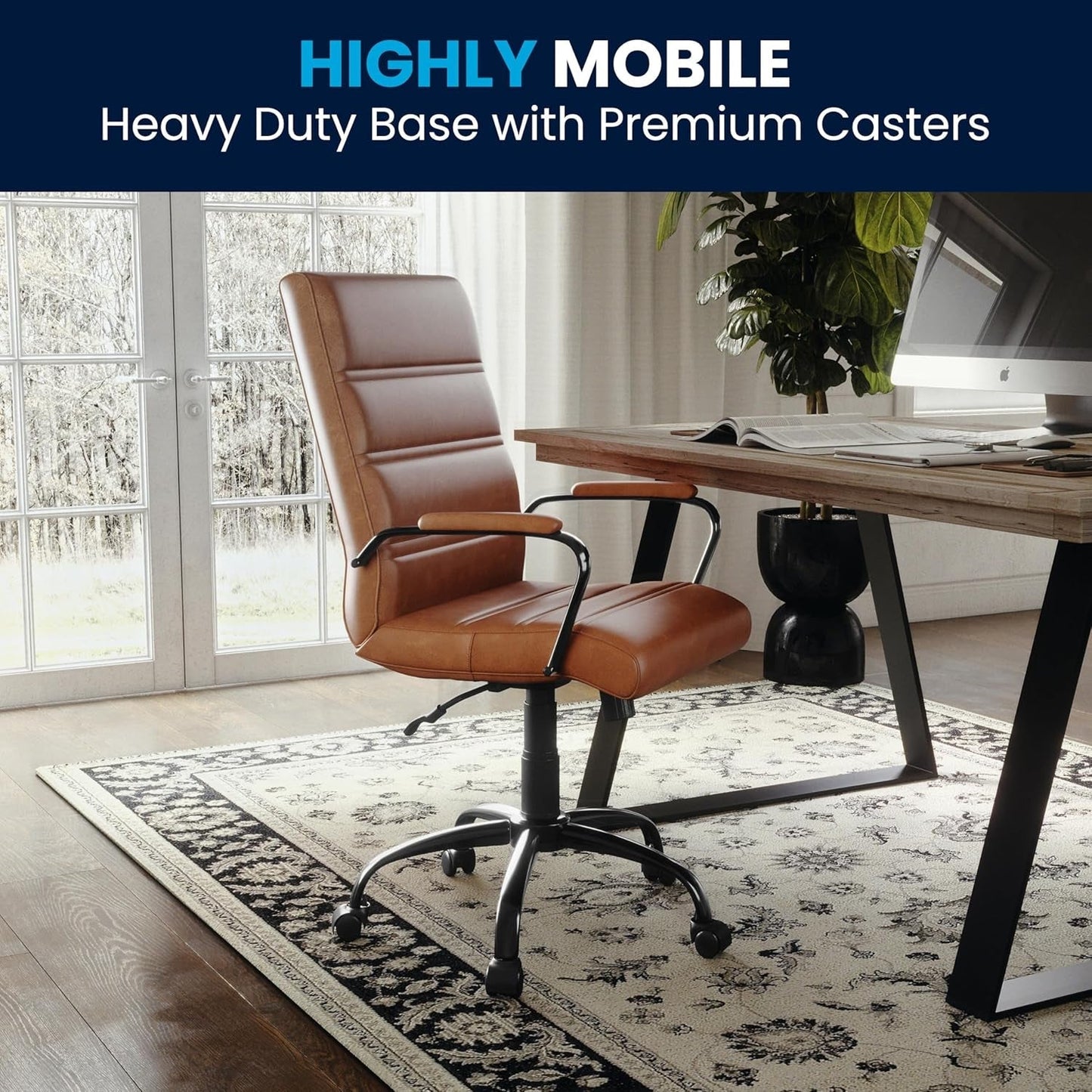 Whitney Mid-Back Leather Desk Chair Brown Black Adjustable Height