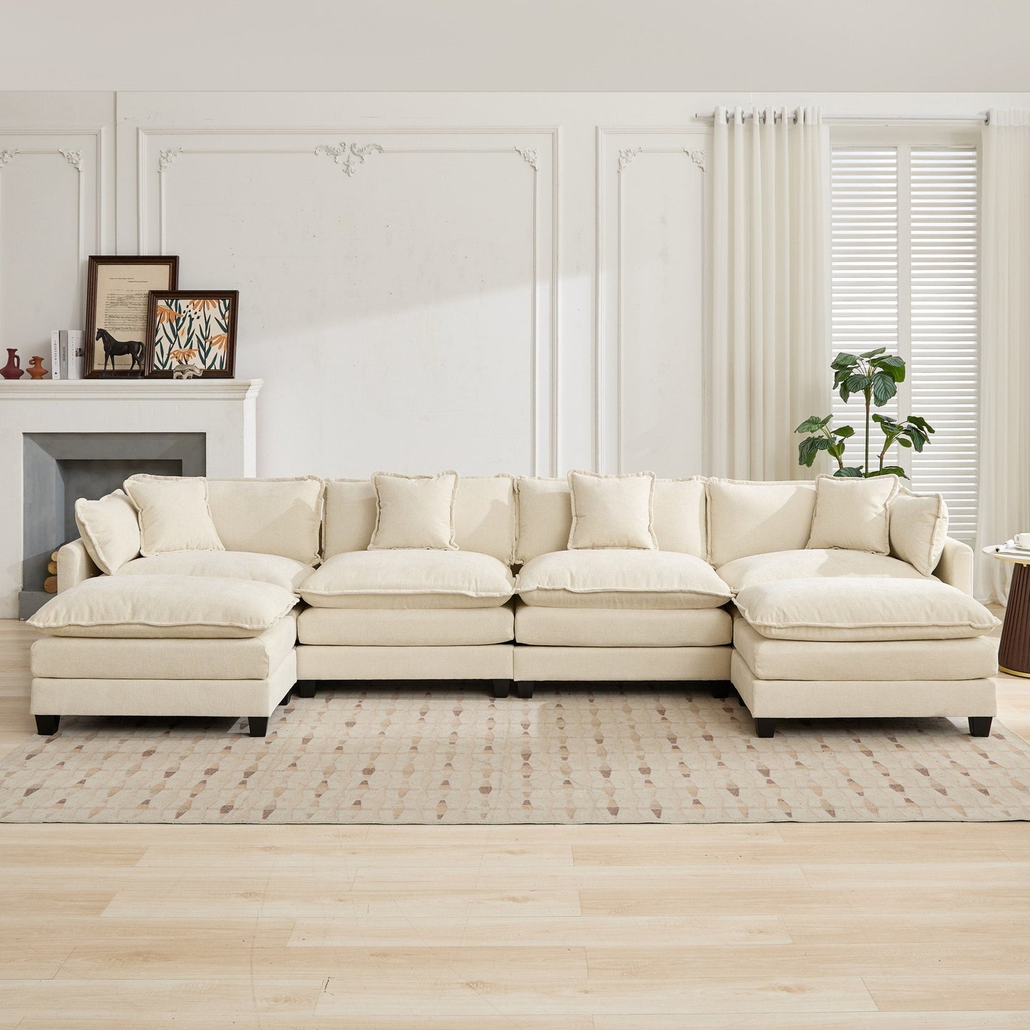Cloud 4 Seats Sofa (Ottoman is not included) with Chenille Fabric in Beige