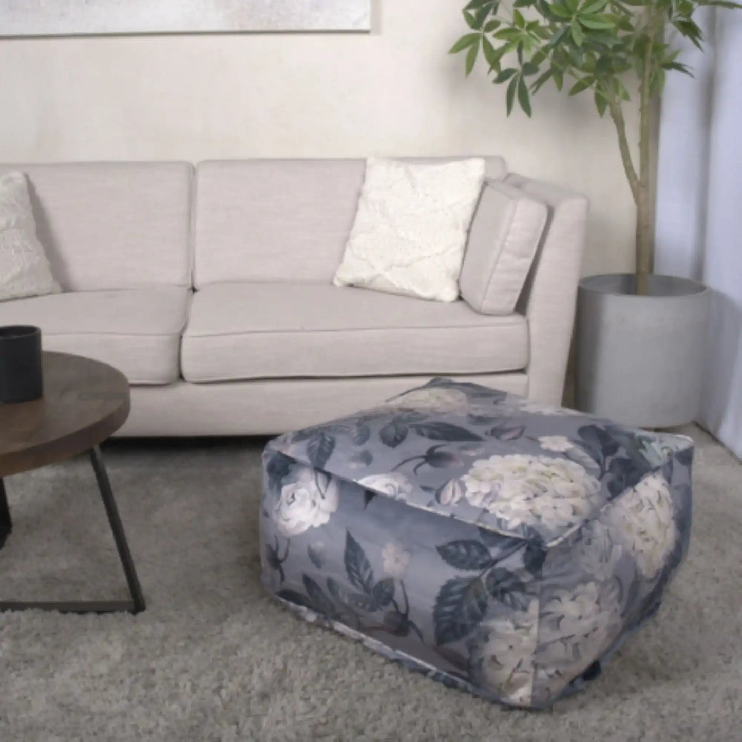 Hazel - Large Square Pouf With Flower Print