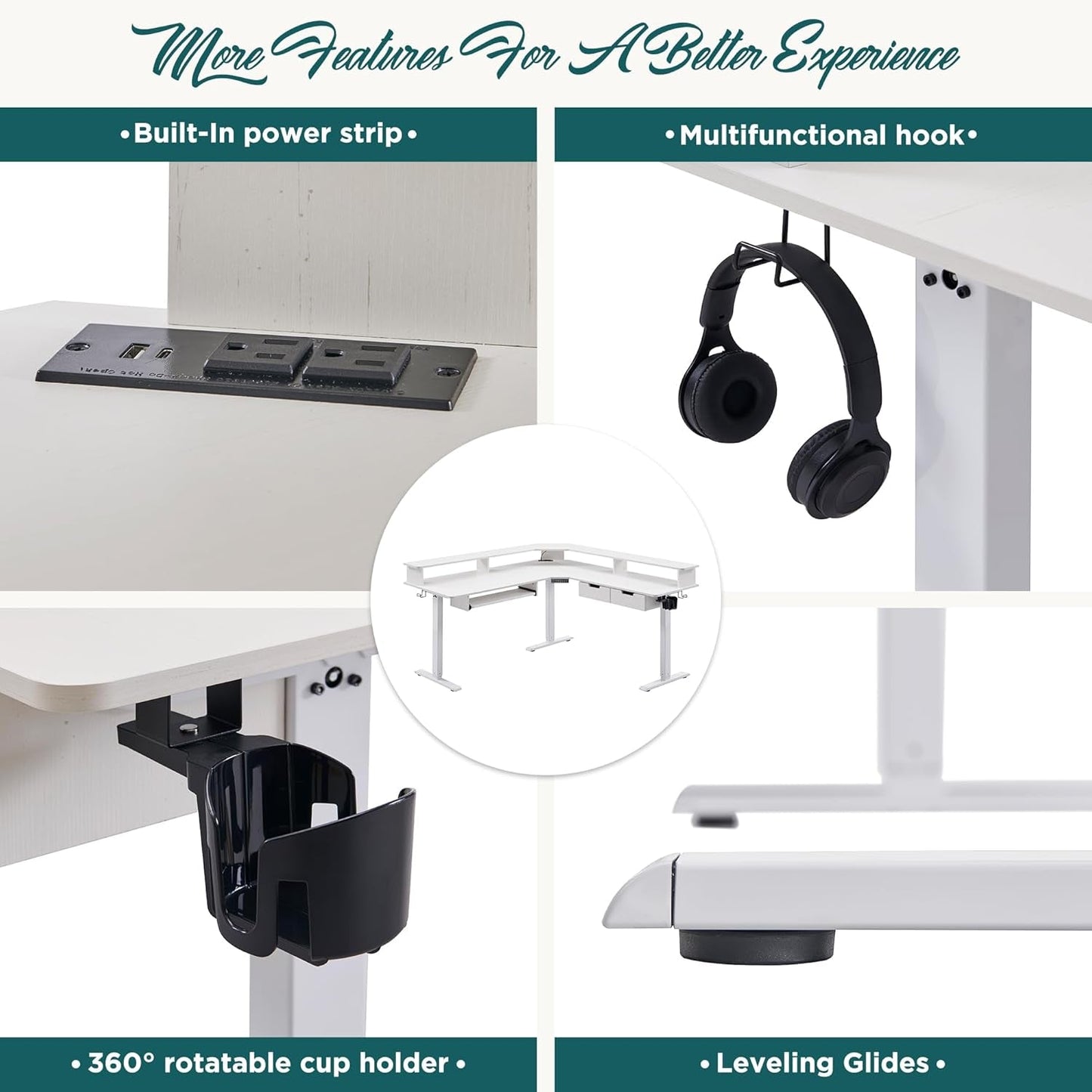 60 Inch L Shaped Electric Standing Desk Antique White