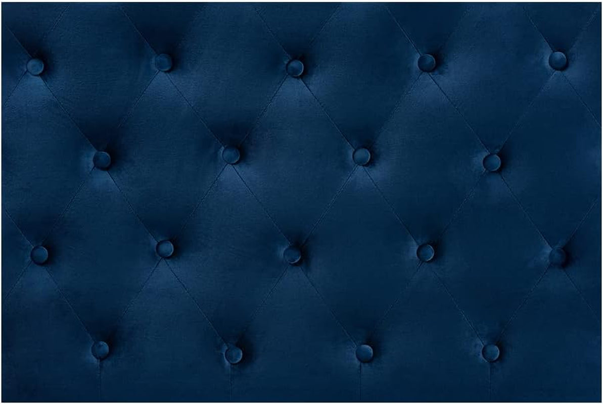 Navy Blue Velvet Upholstered Queen Size Headboard Modern Design
