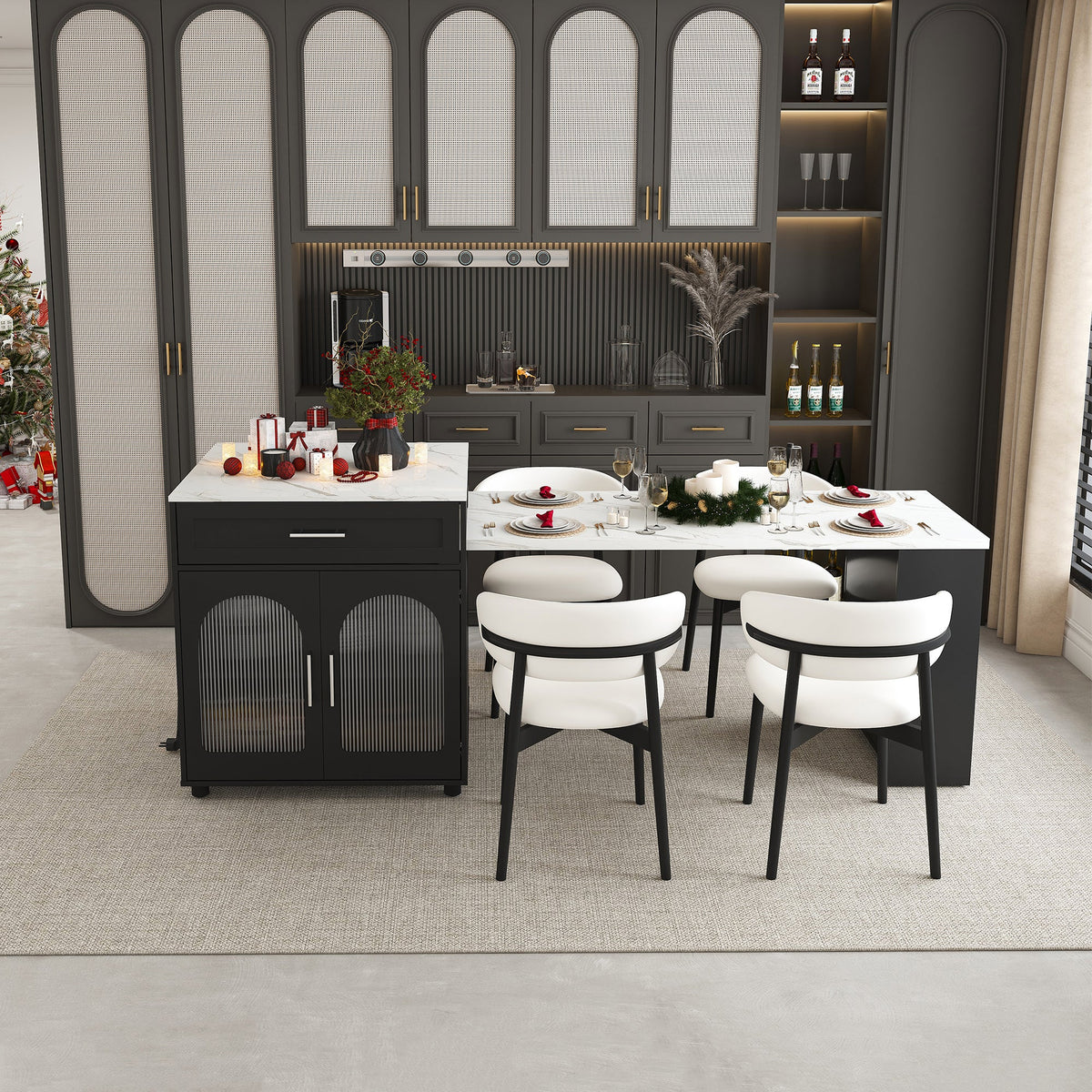 80-Inch Expandable Kitchen Island with Dining Table