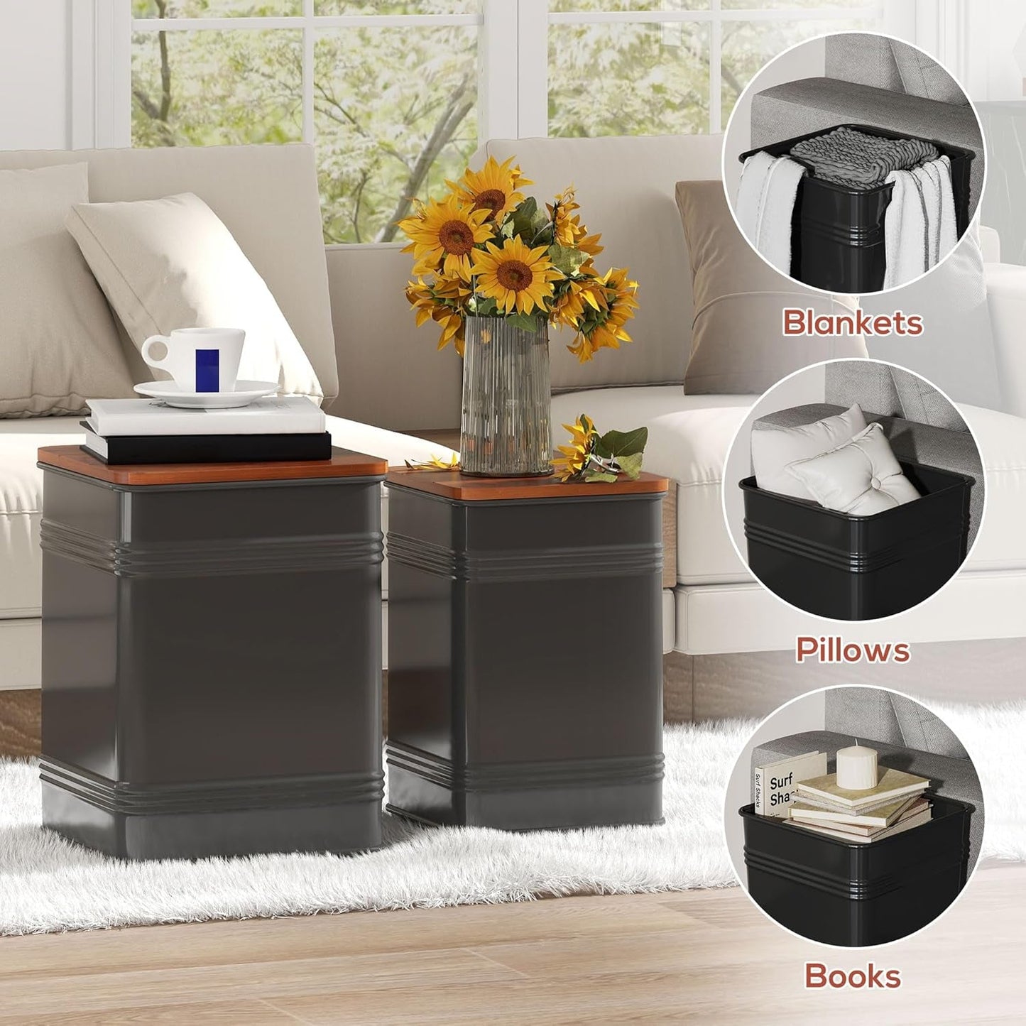 Industrial Black Storage Ottoman With Removable Lid