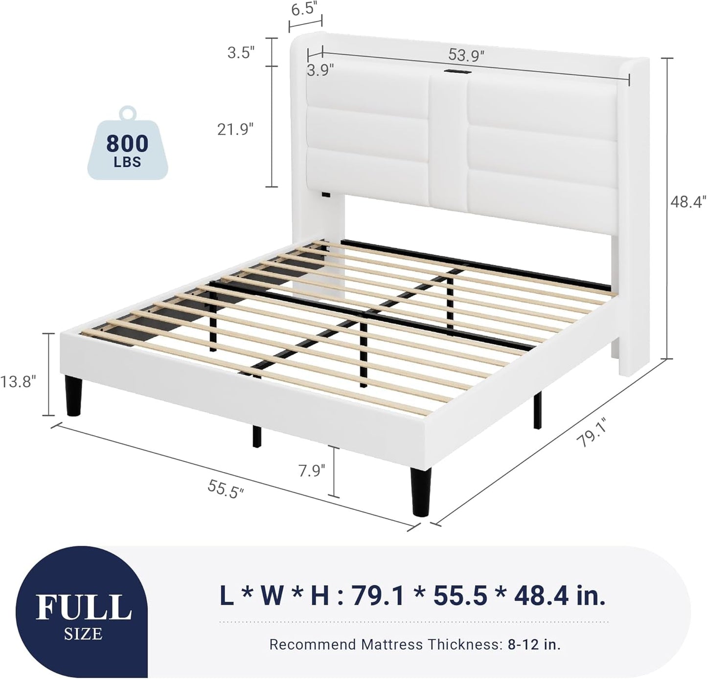 Full Size Platform Bed Frame With USB Charging Station And Storage Headboard