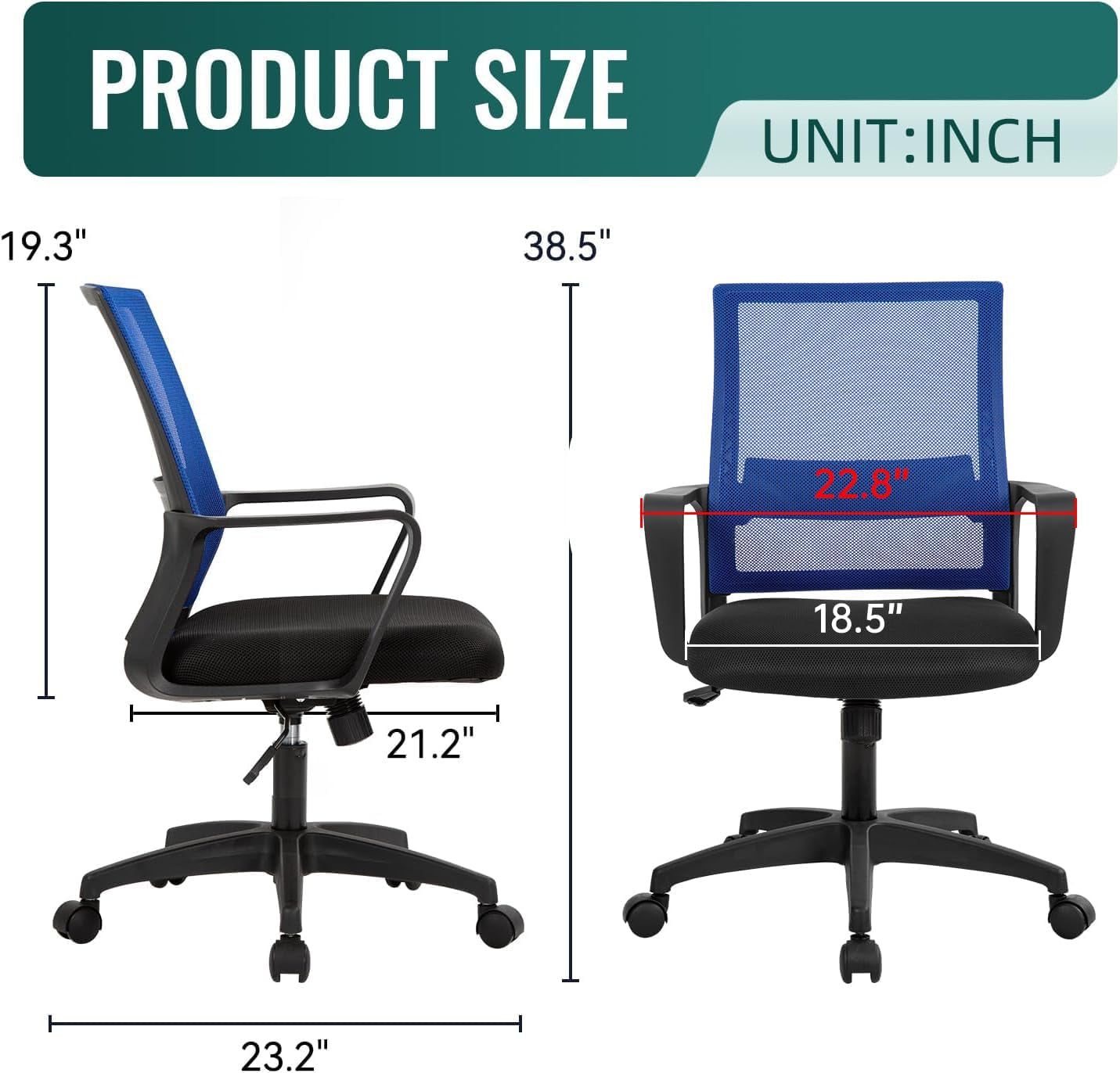 Ergonomic Mesh Office Chair With Lumbar Support Blue