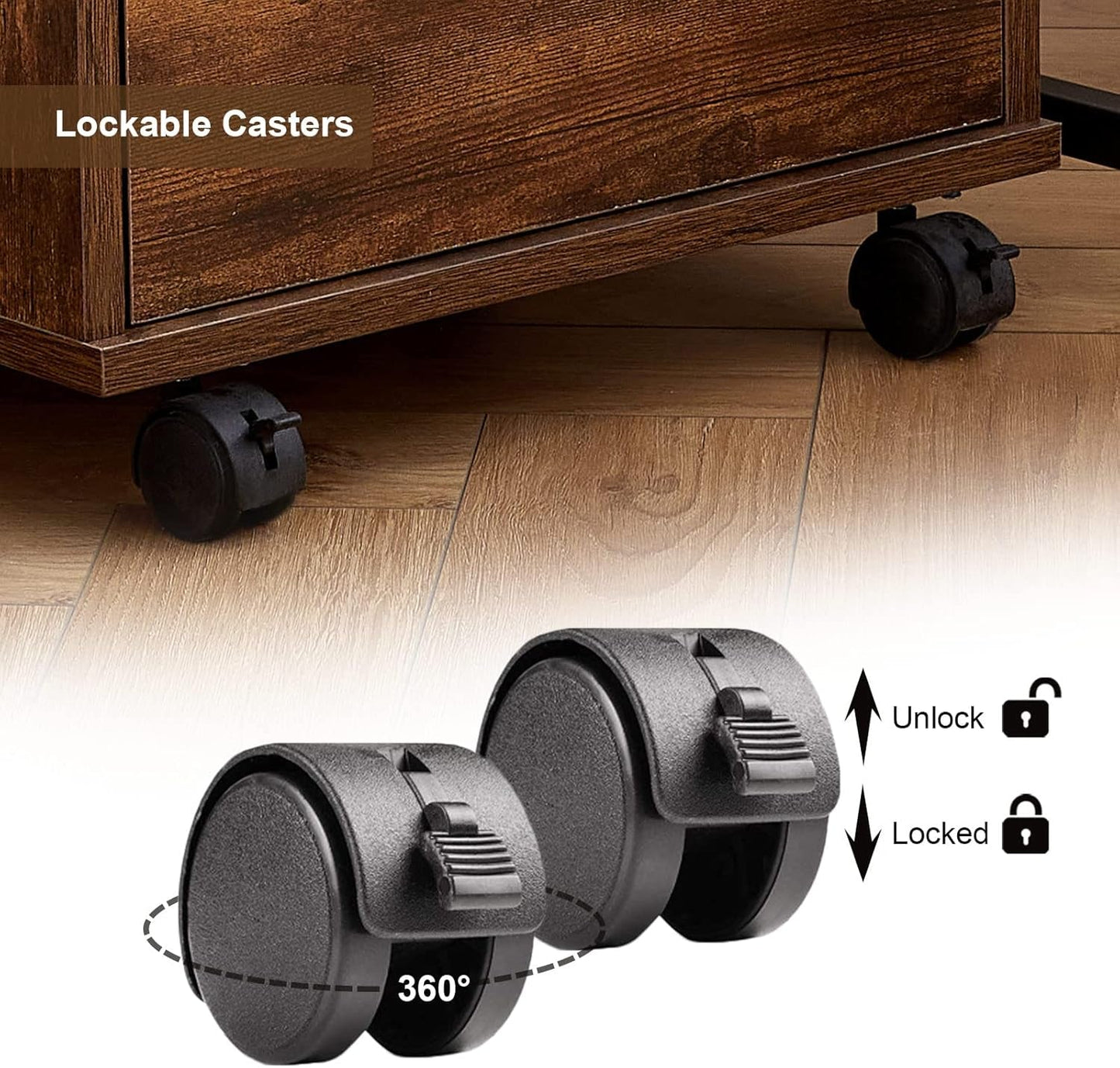 Mobile Lockable File Cabinet With Drawer Door Rustic Brown