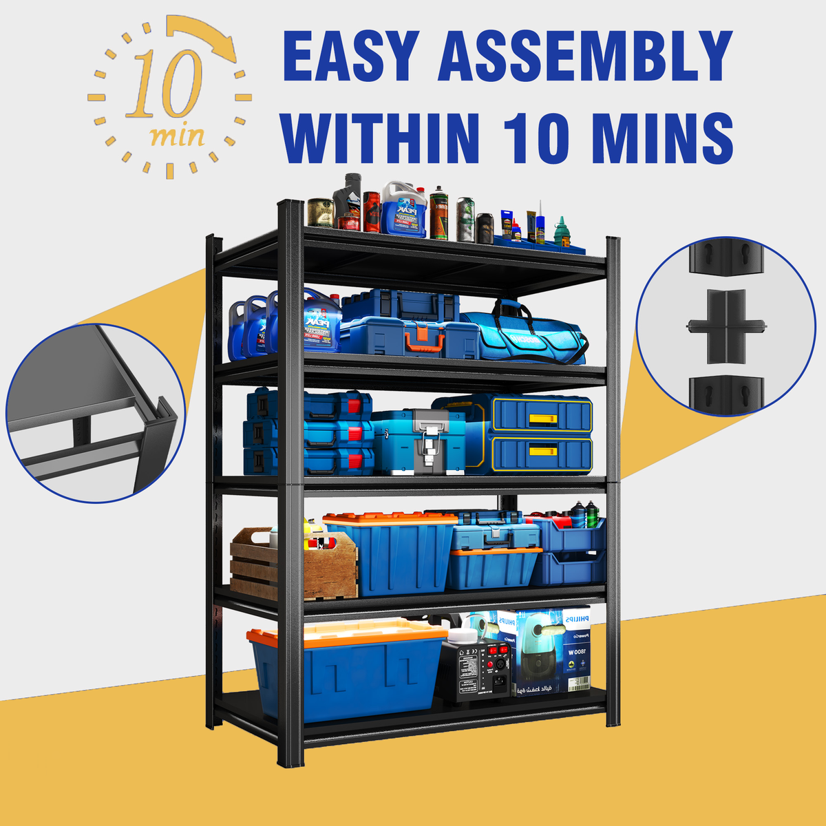 5 Tier Storage Shelves, 2200LBS Adjustable Metal Shelving Unit