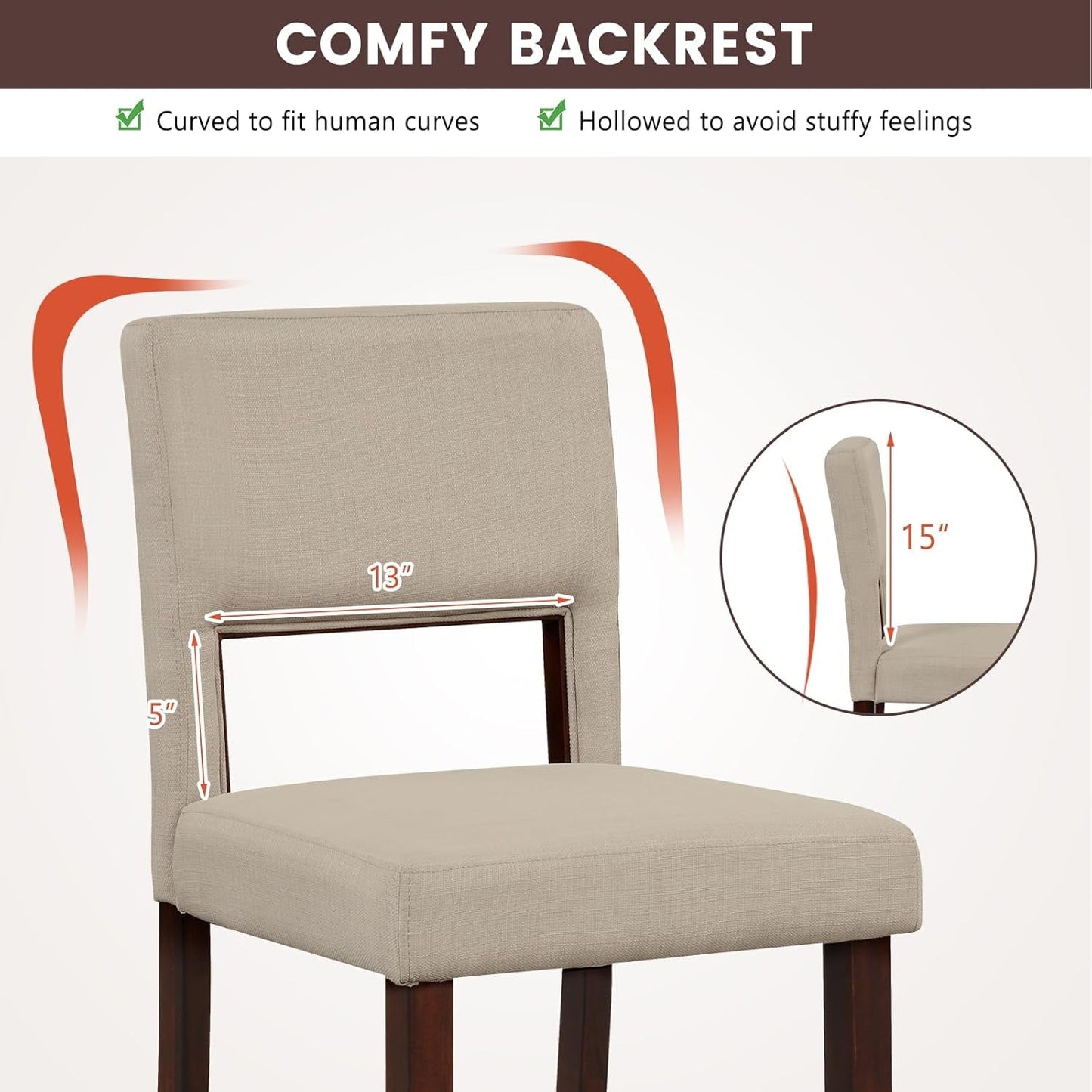 24.5 Inch Counter Height Bar Stools Set Of 4 With Back Upholstered Beige Linen For Kitchen Island