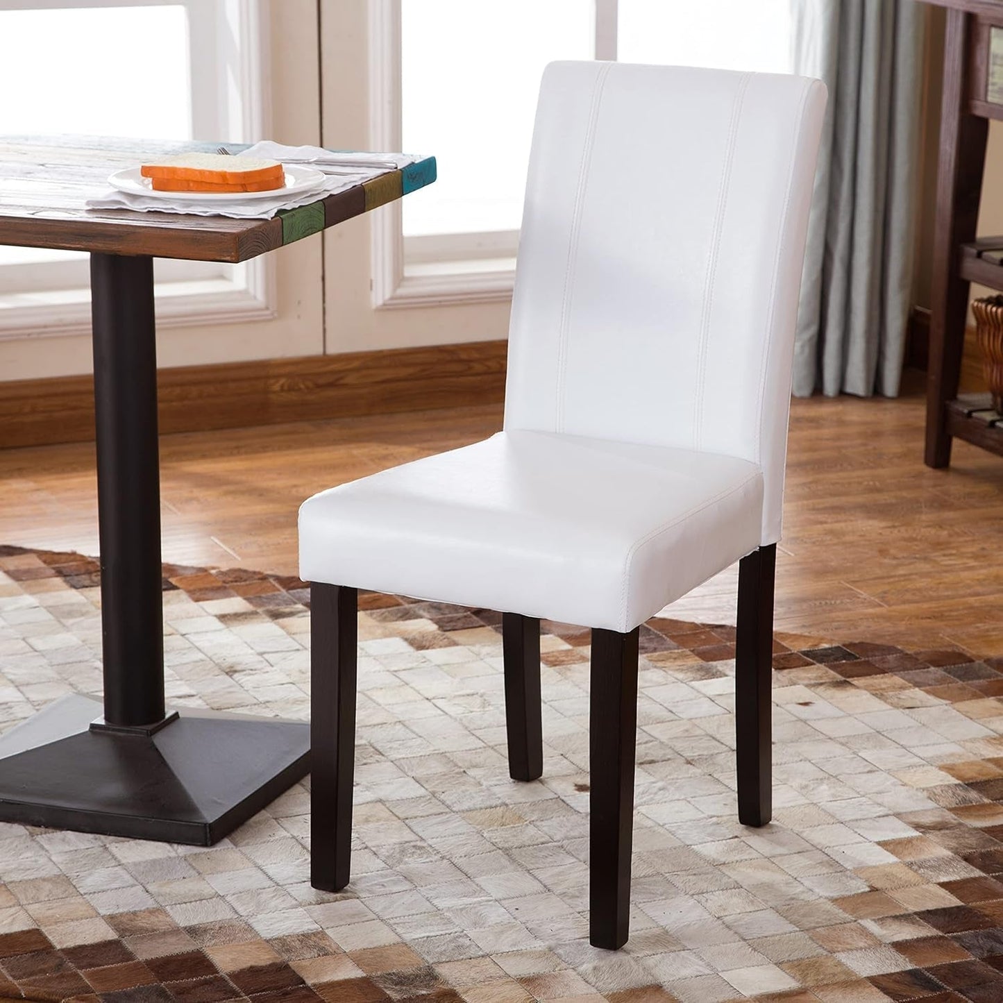 Off White Leatherette Padded Parson Chair Set of 2