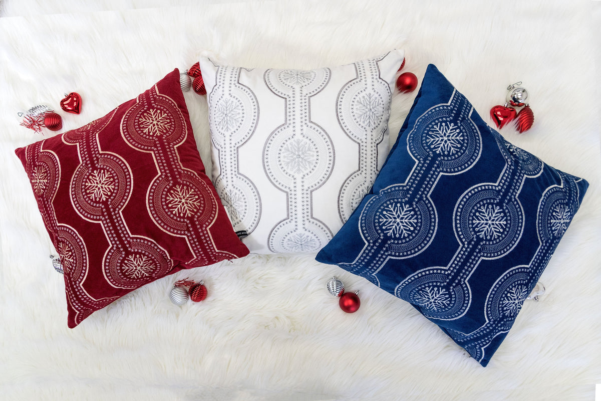 Red Holiday Embroidered Velvet Throw Pillow with Insert