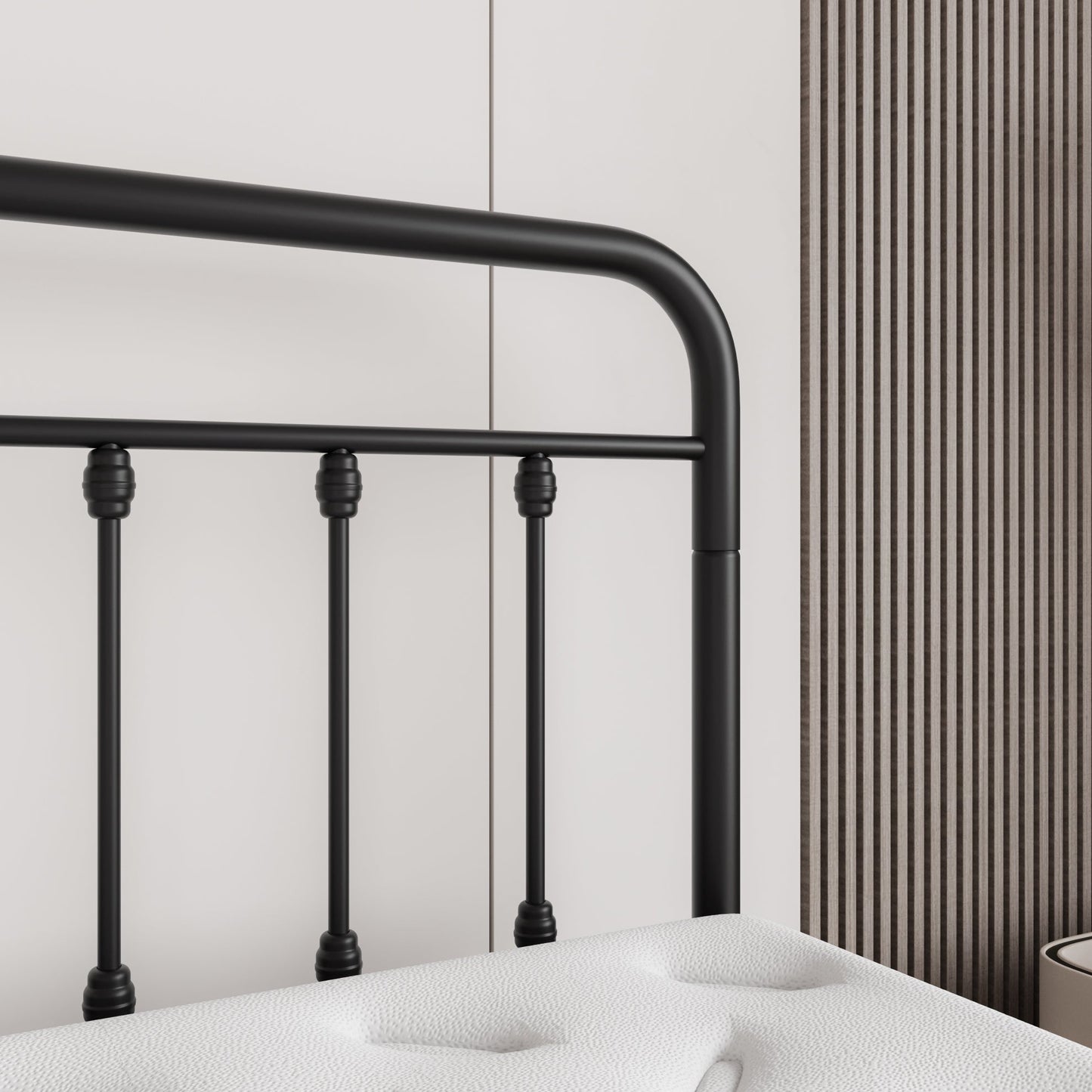 Metal Platform Bed Frame with Victorian Style Headboard