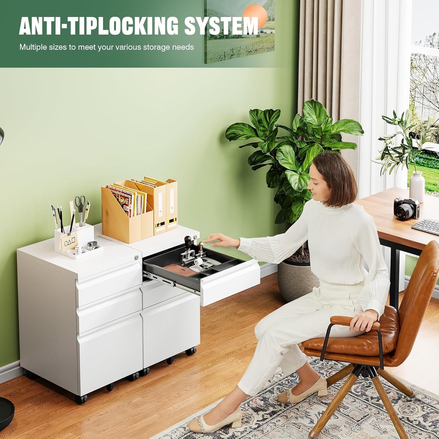 3 Drawer Mobile File Cabinet With Lock Under Desk Filing Cabinet For Home Office