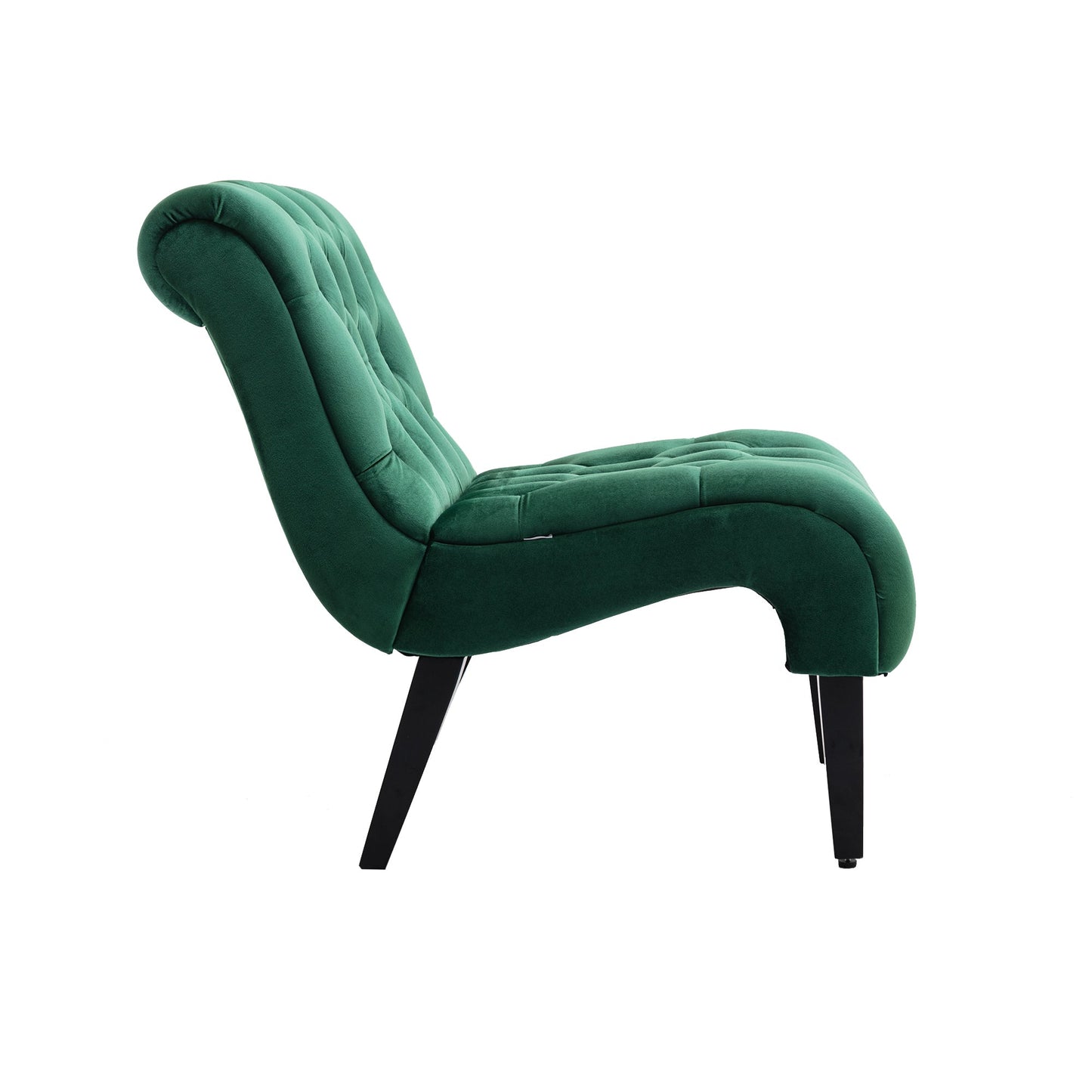 COOLMORE Modern Velvet Armless Accent Living Room Chair / Leisure Chair,Upholstered Fabric Button Comfortable Chair with Wooden Legs for Bedroom, Living Room, Office (Green Velvet)