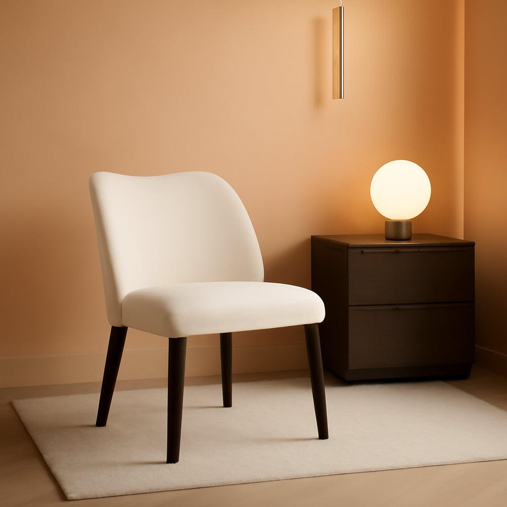 Upholstered Dining Chairs Pair Beige Fabric Wood Legs
