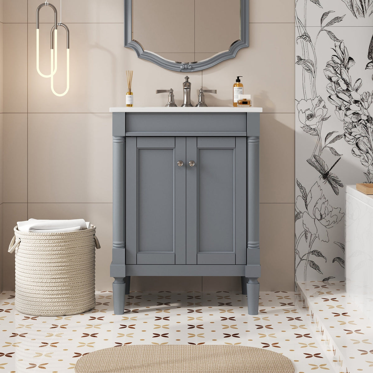 24" Bathroom Vanity with Top Sink and Storage