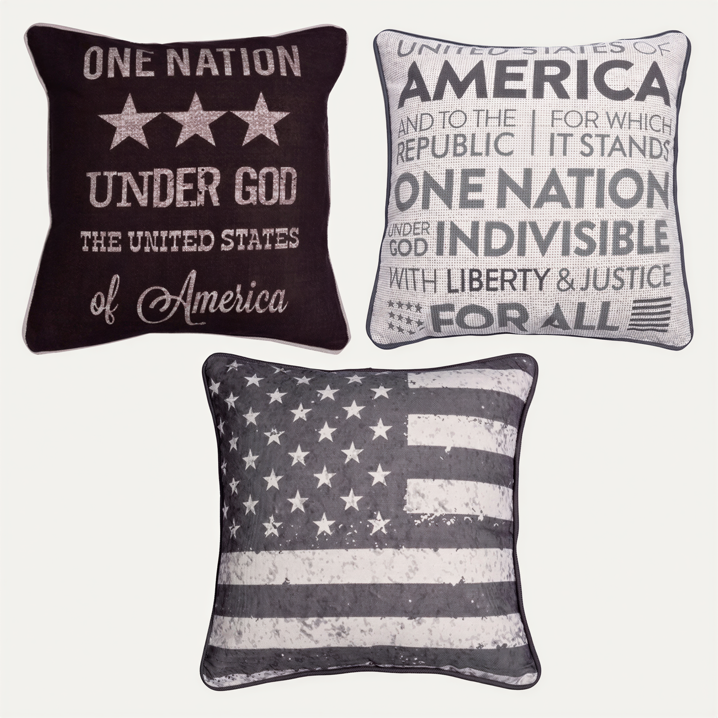 Patriotic Throw Pillow Set - 3 USA Pillow Covers 18x18 Inch with Zipper Closure