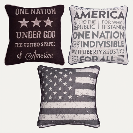 Patriotic Throw Pillow Set - 3 USA Pillow Covers 18x18 Inch with Zipper Closure