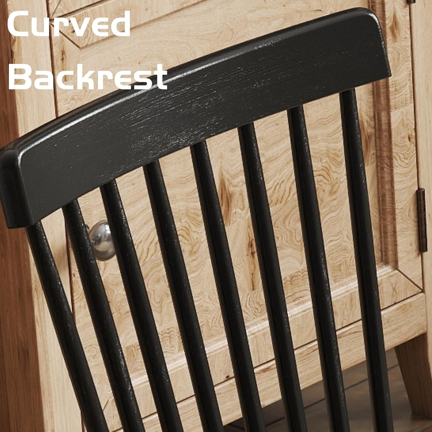 Windsor Spindle Back Dining Chair Armless Black Wood