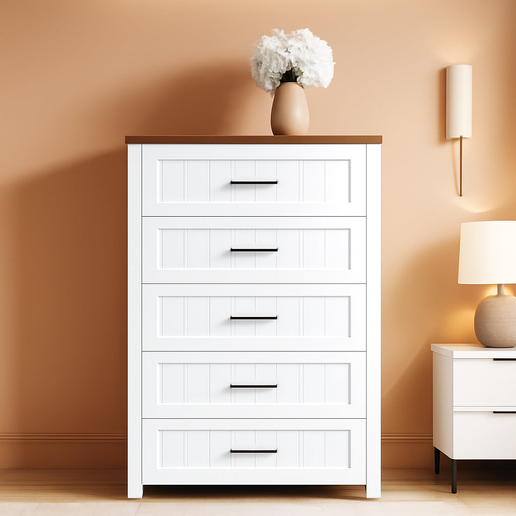 Five Drawer Dresser 44.9 Inch Tall PowderCoatWhite