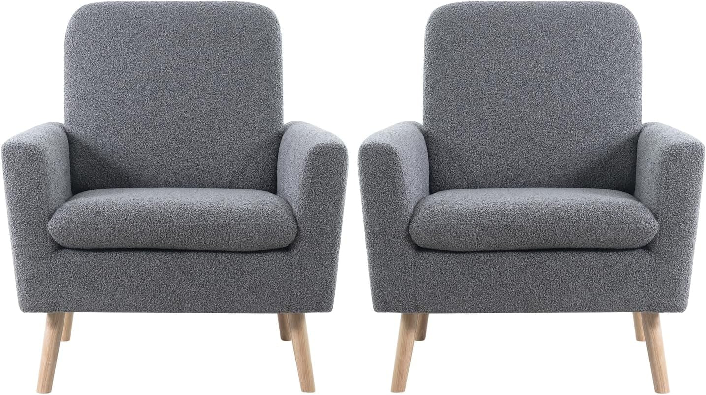 Gray Mid Century Modern Plush Upholstered Armchair
