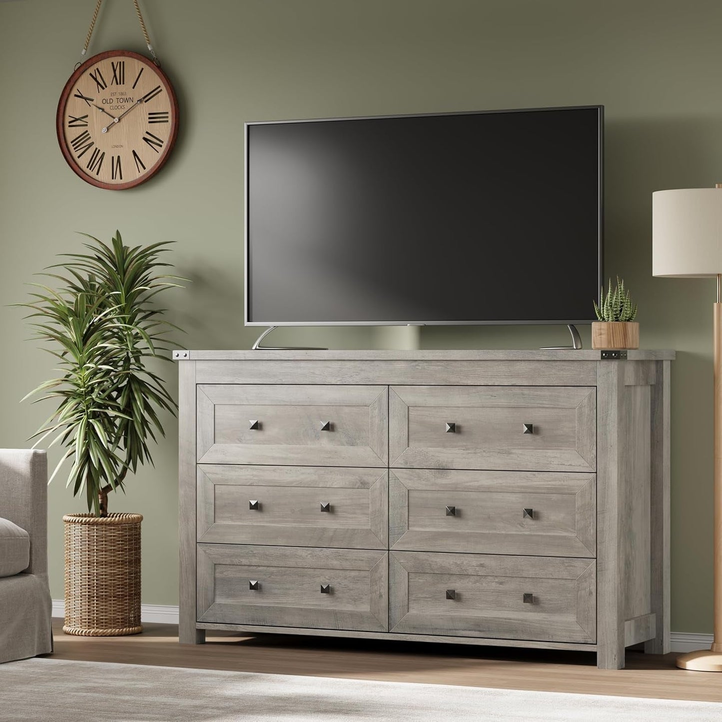 Six Drawer Dresser With Metal Handles Storage Unit