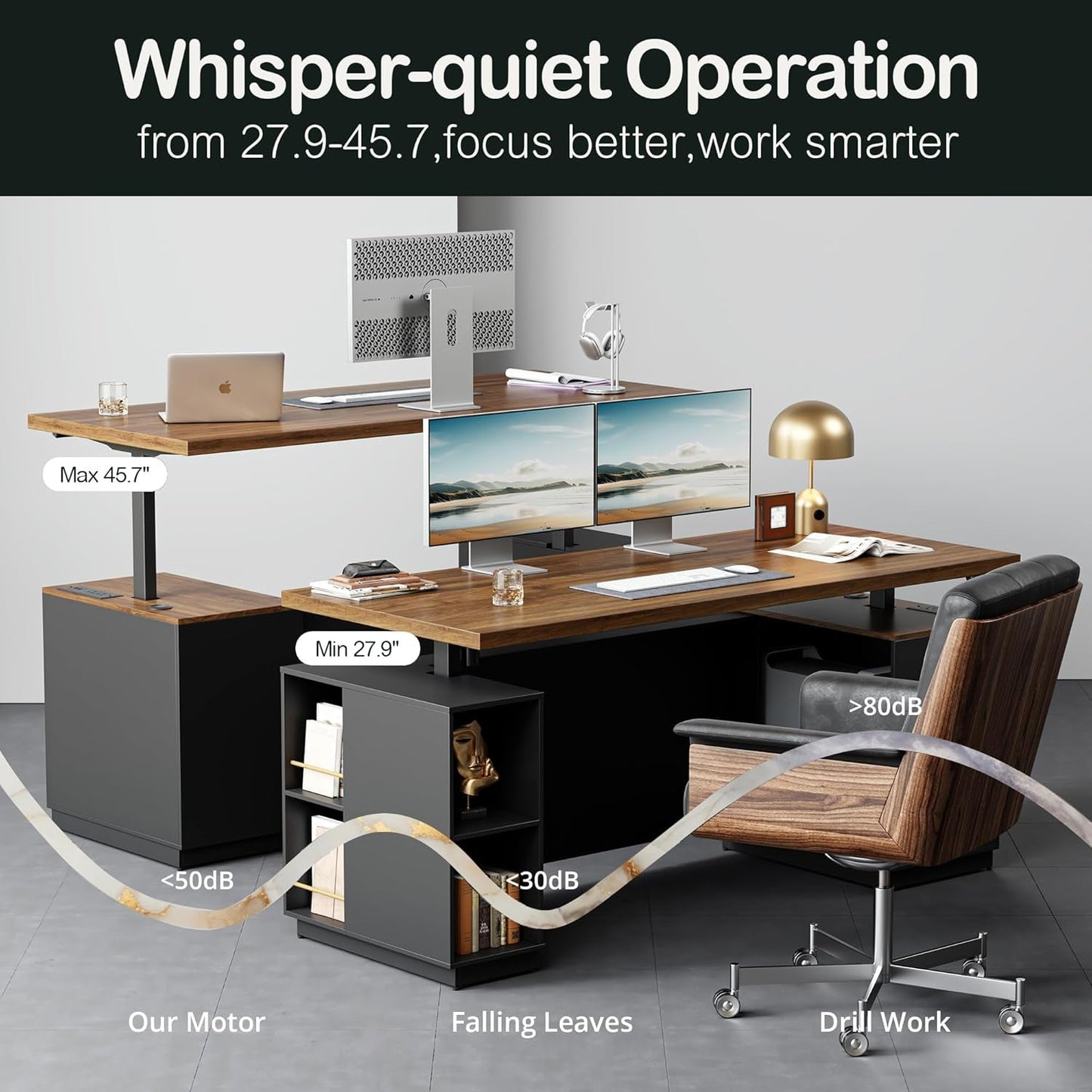 71 Inches Electric Standing Desk Lockable Cabinets