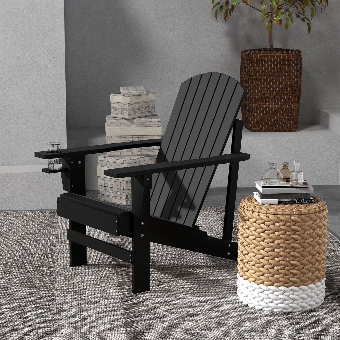 Classic Wood Adirondack Chair with Cupholder