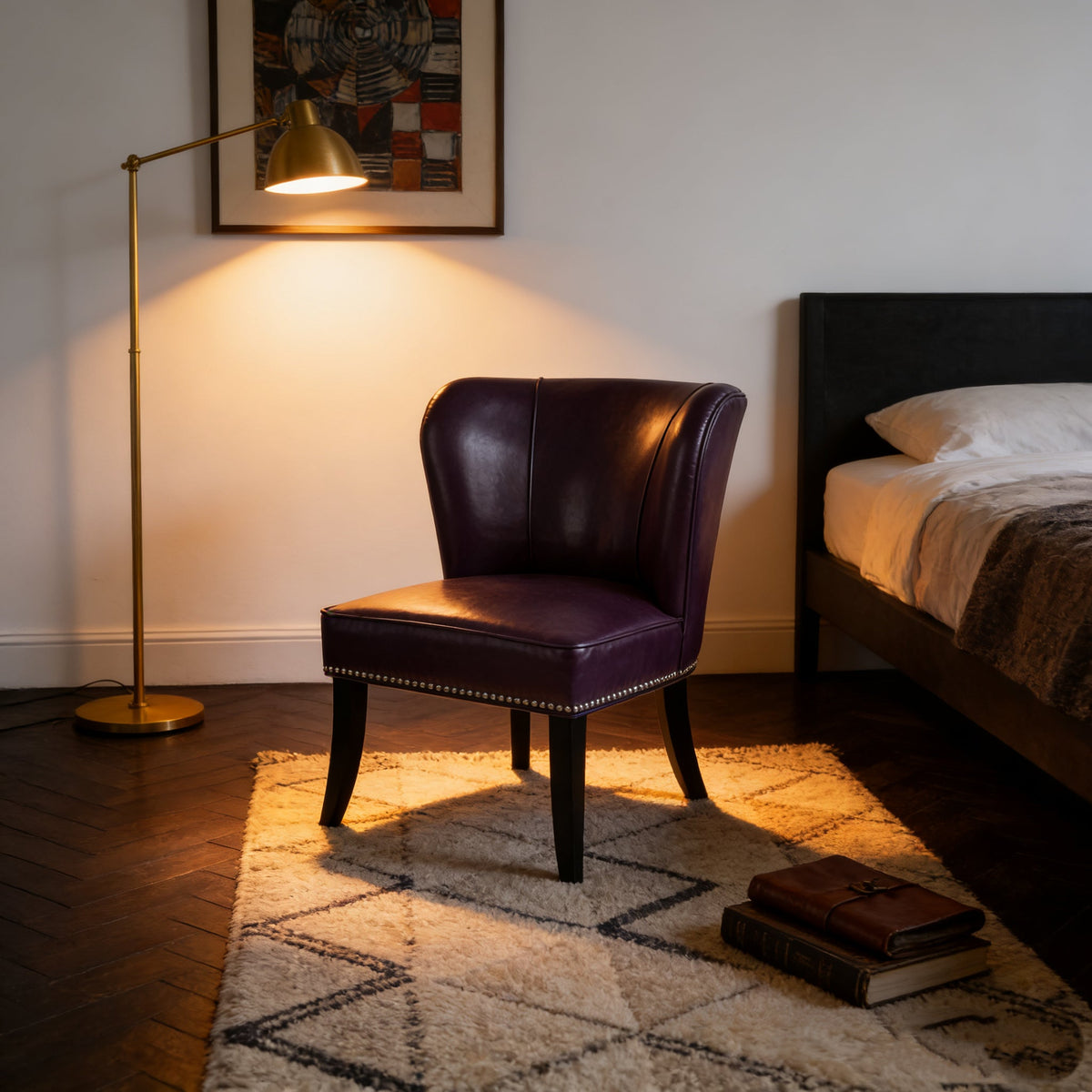 25.6" x 27.2" x 32.8" PU Leather Accent Chair in Purple