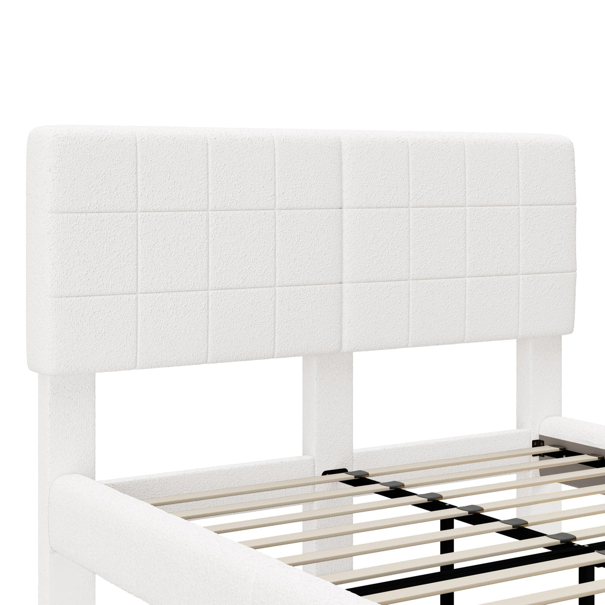 White Boucle Floating Bed with Light (Queen)