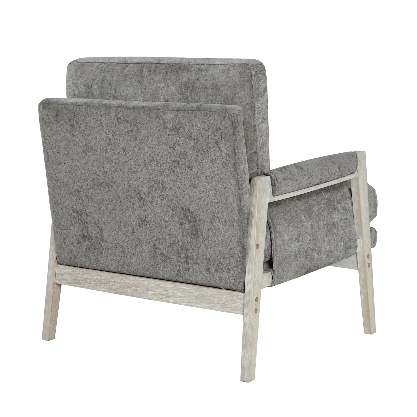 Modern Home Accent Chair Cushion Seat Back Chenille Fabric Upholstery Brownish Gray Solid Wood Furniture 1pc