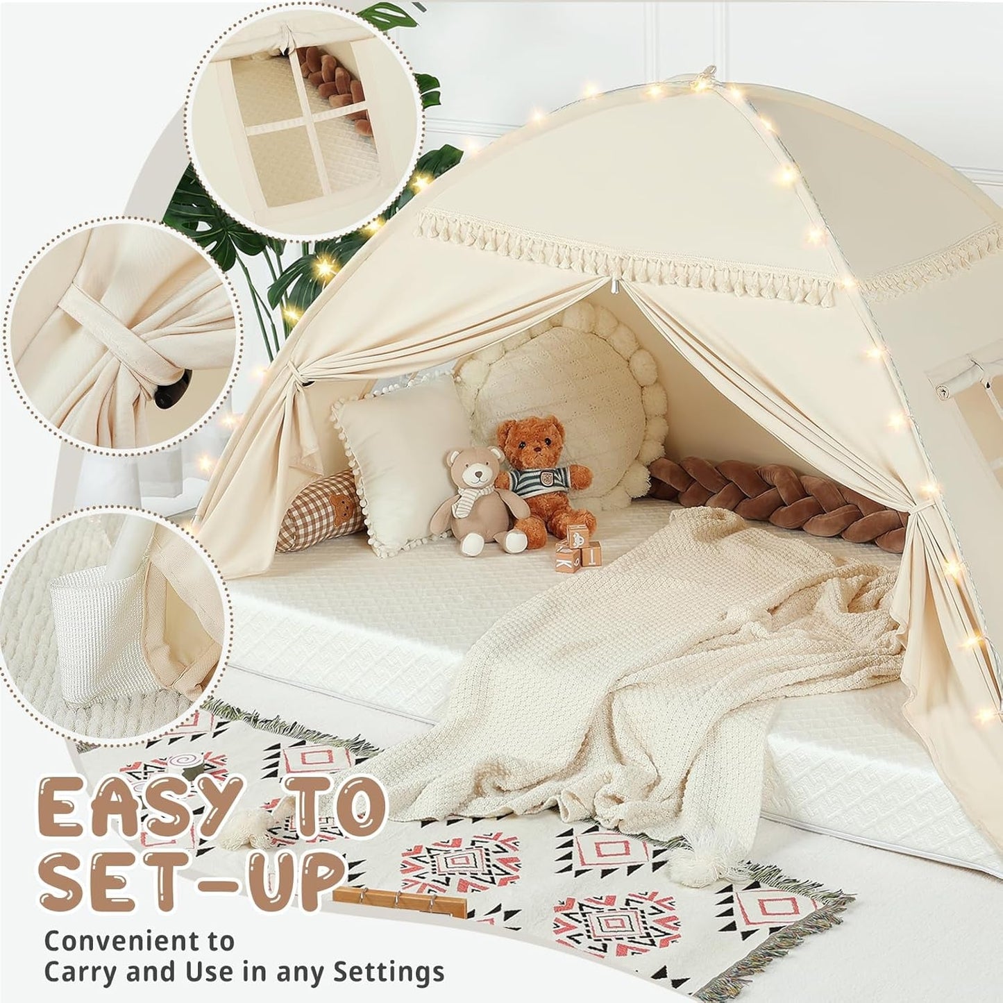Golden Beige Premium Toddler Canopy Bed Tent Privacy