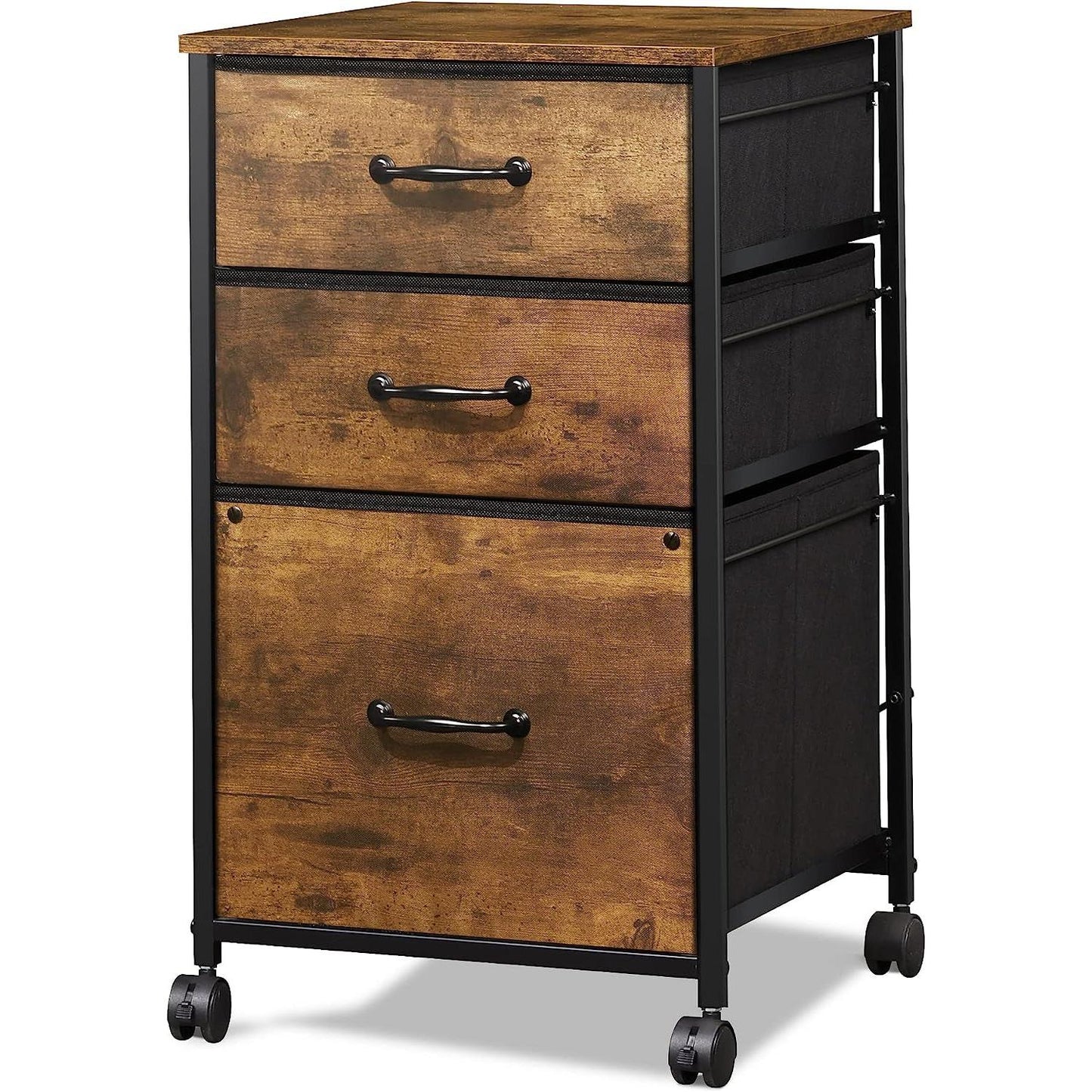 Rolling File Cabinet 3 Drawer In Rustic Brown Office Furniture