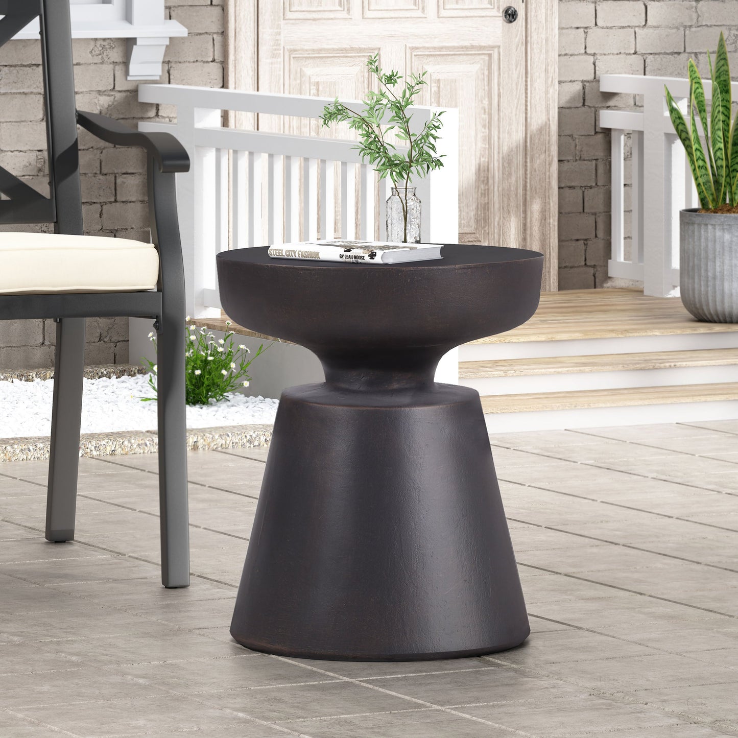 Outdoor Lightweight Concrete End Table with Half-sphere Top, Copper