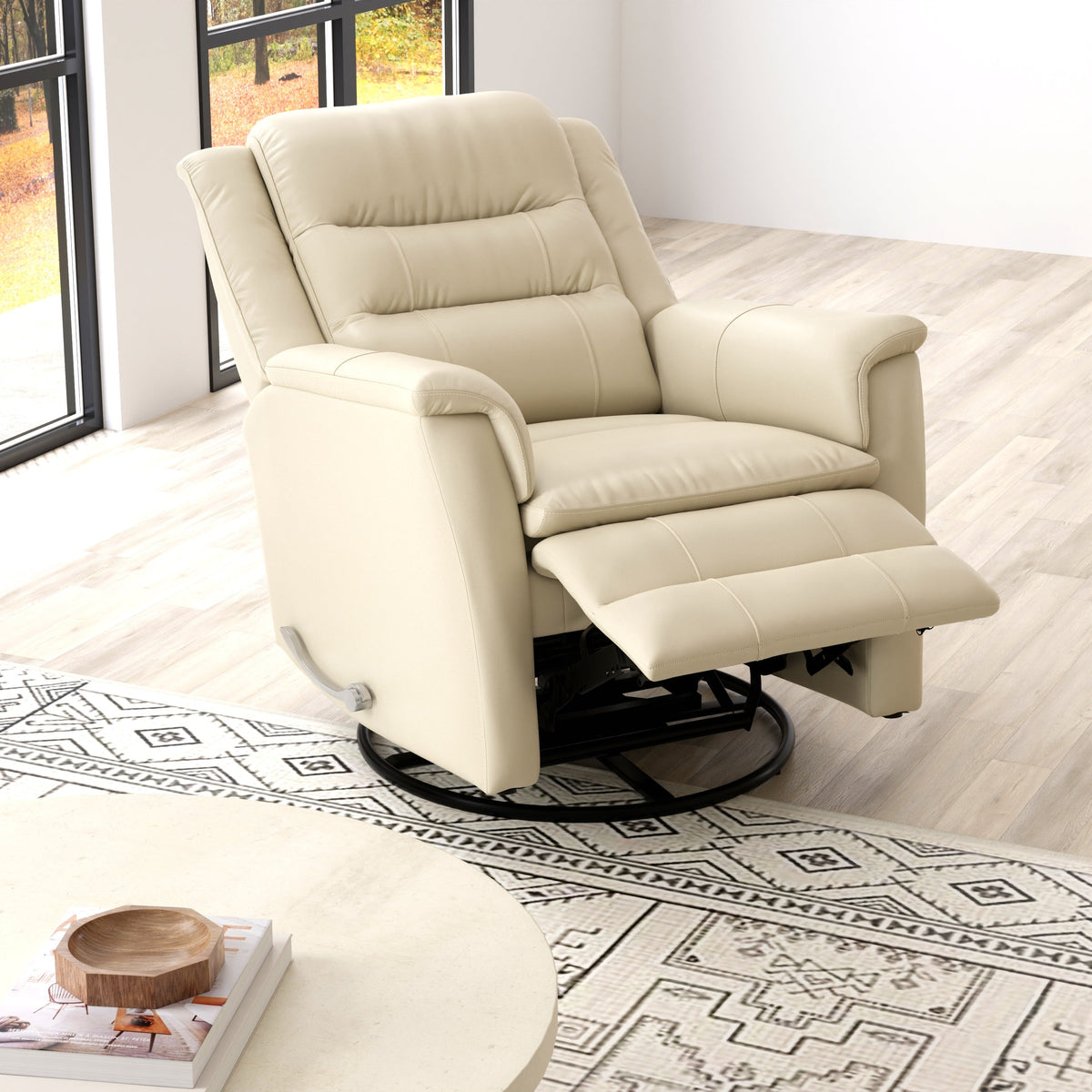 Global Home Swivel Recliner with Manual Footrest In Madras Eggshell