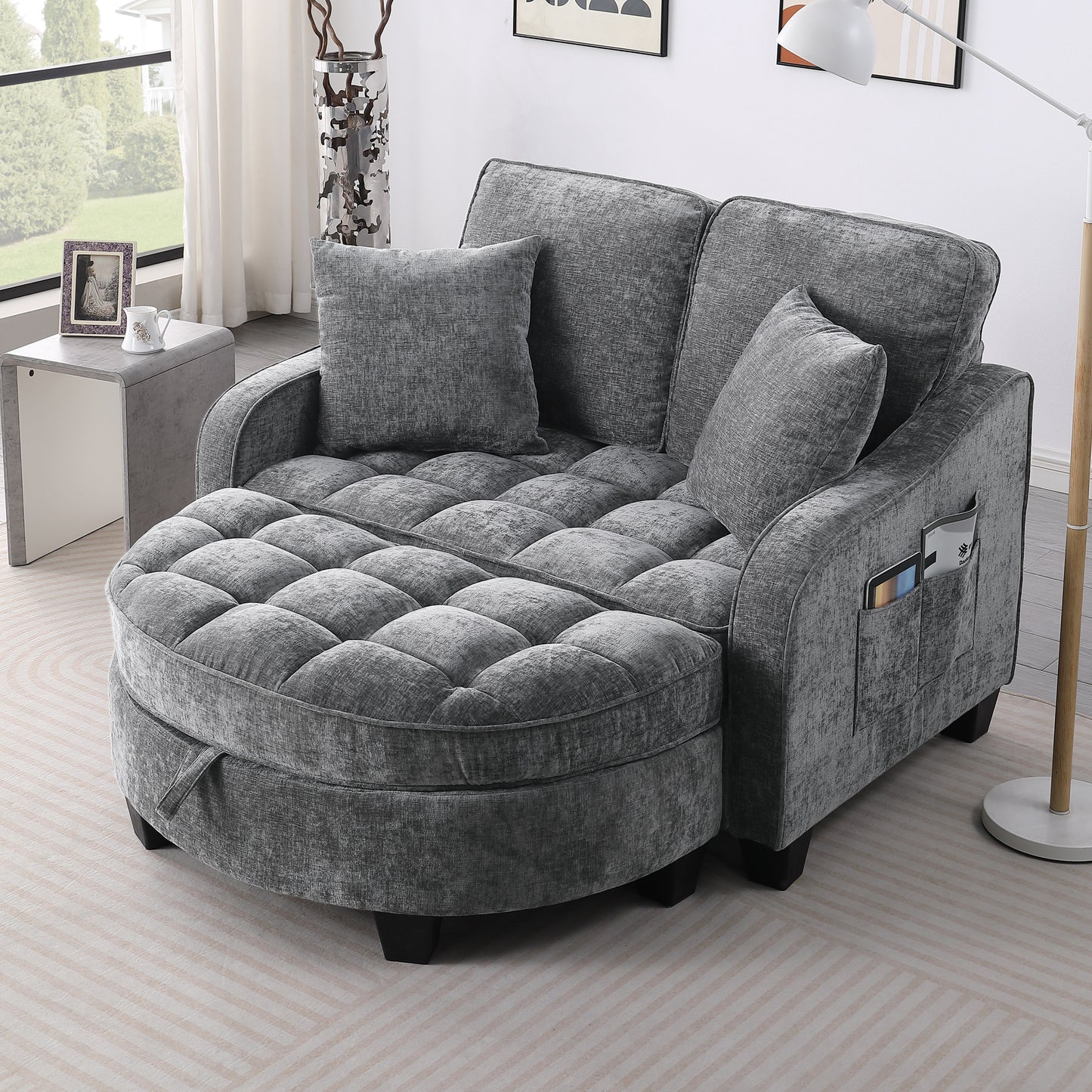 Two-Seater Sofa with Storage Footrest