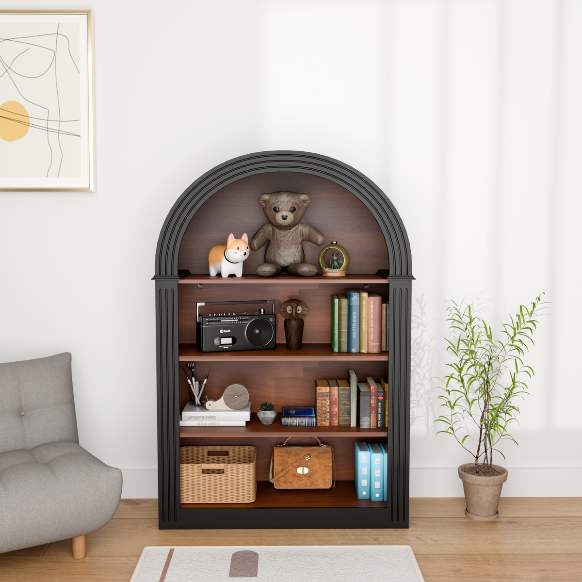 4-Shelf Tall Bookshelf in Black