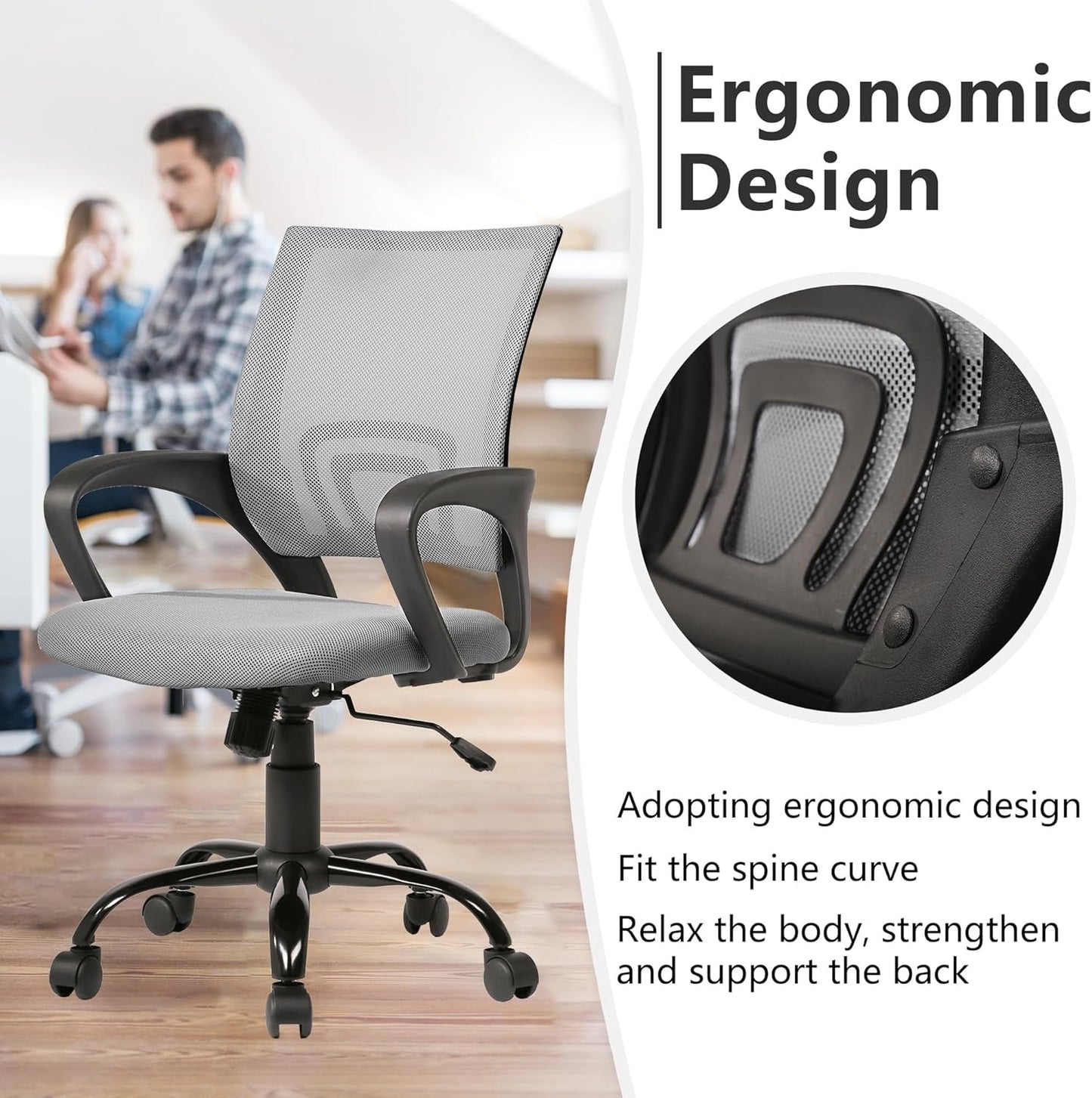 Ergonomic Mesh Office Chair With Lumbar Support Grey