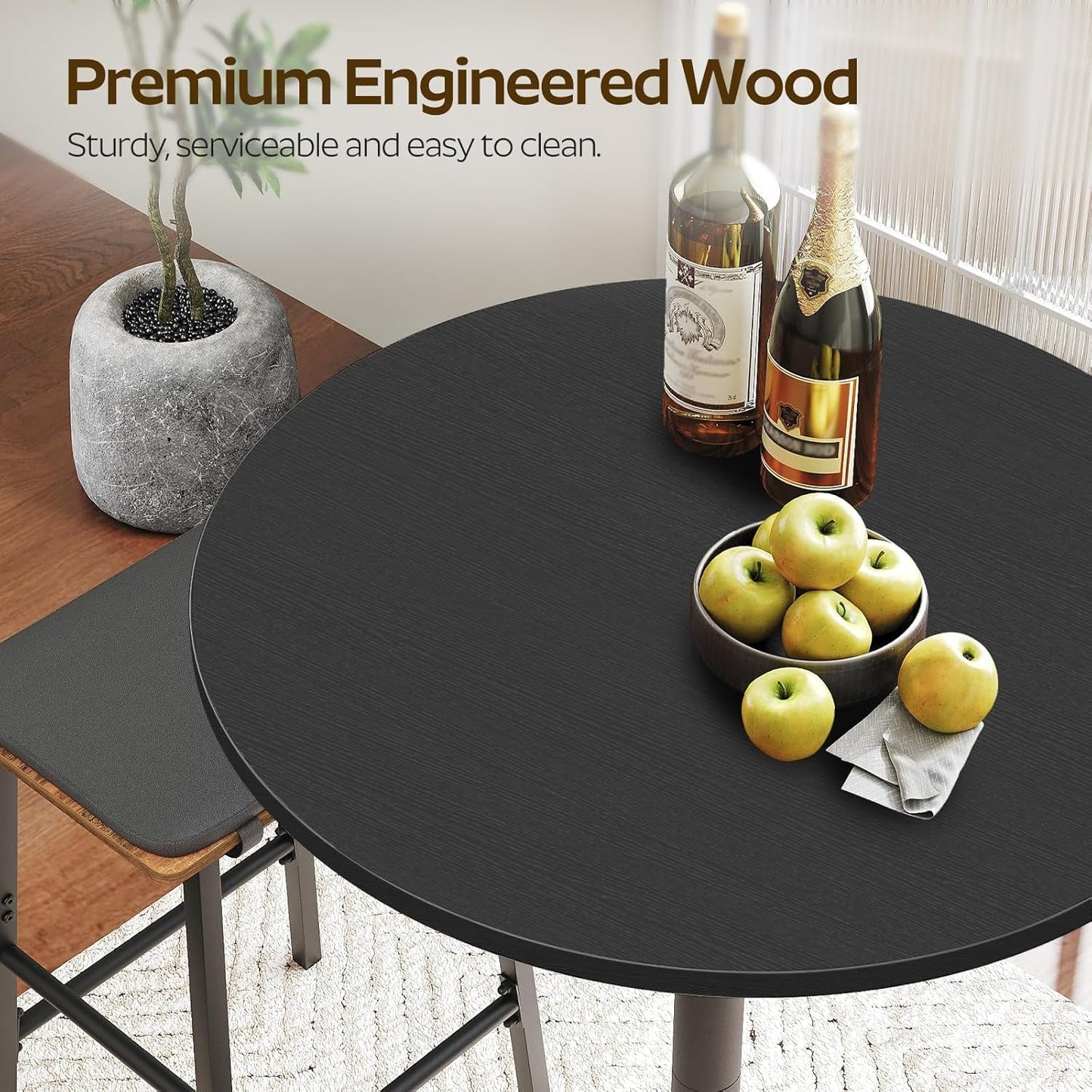 Round Counter Height Bar Table Set Industrial Black