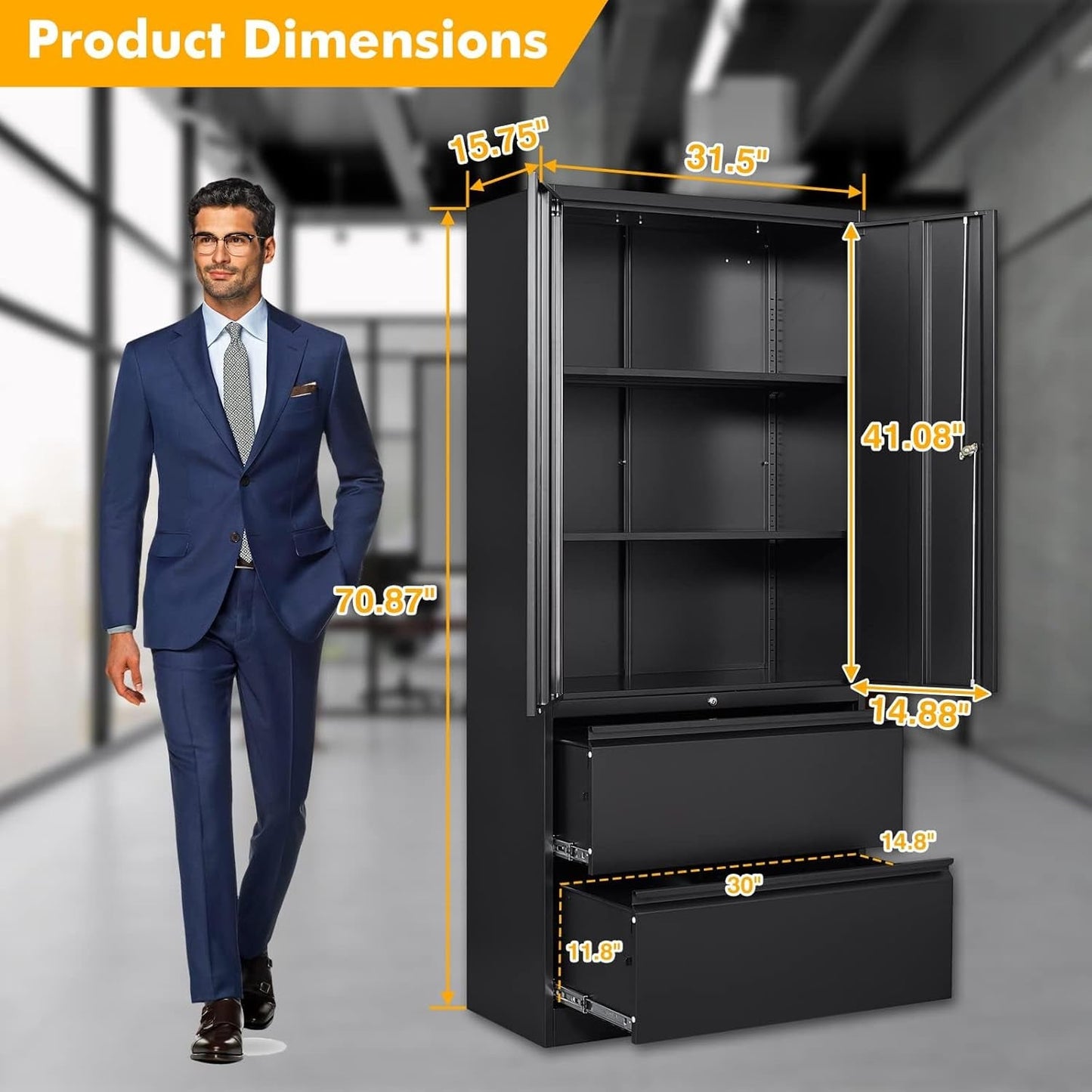 Two Drawer Lateral File Cabinet Locking Metal Storage Cabinet Black For Letter And Legal Files