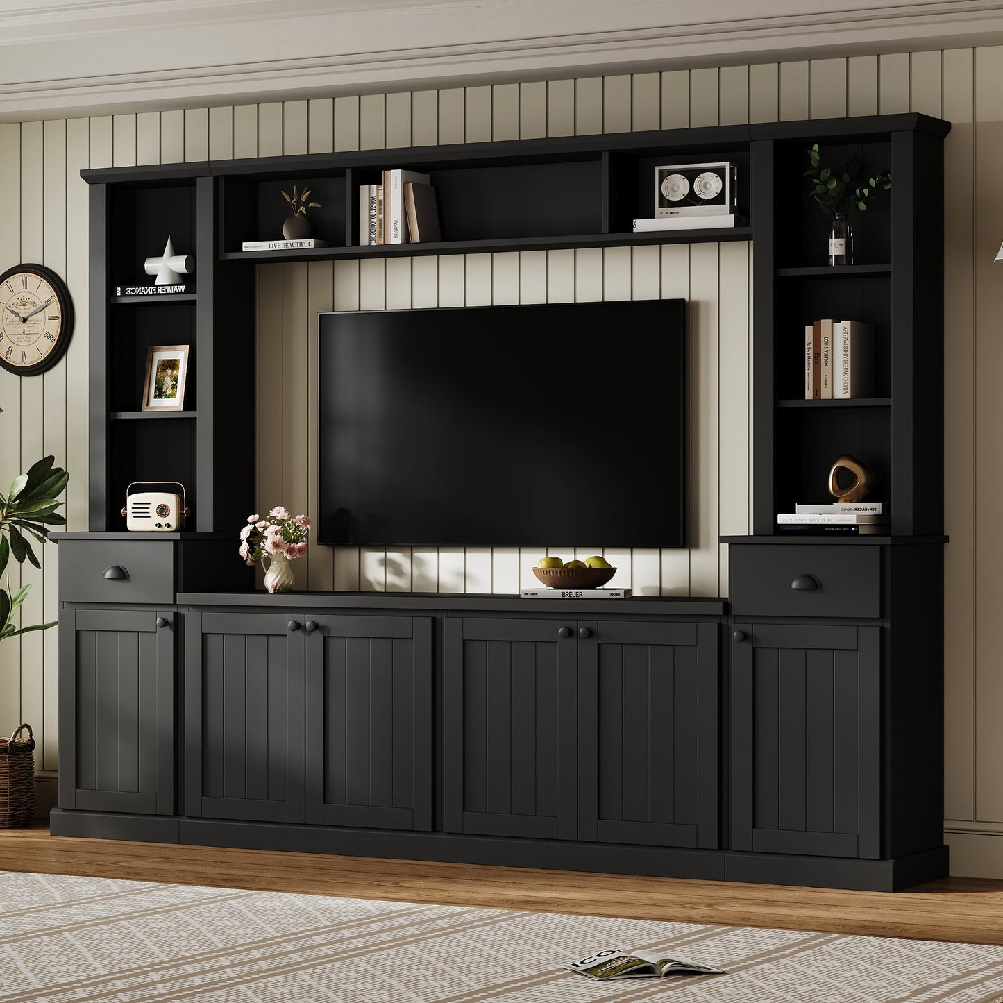 Minimalist Entertainment Wall Unit Set with Bridge