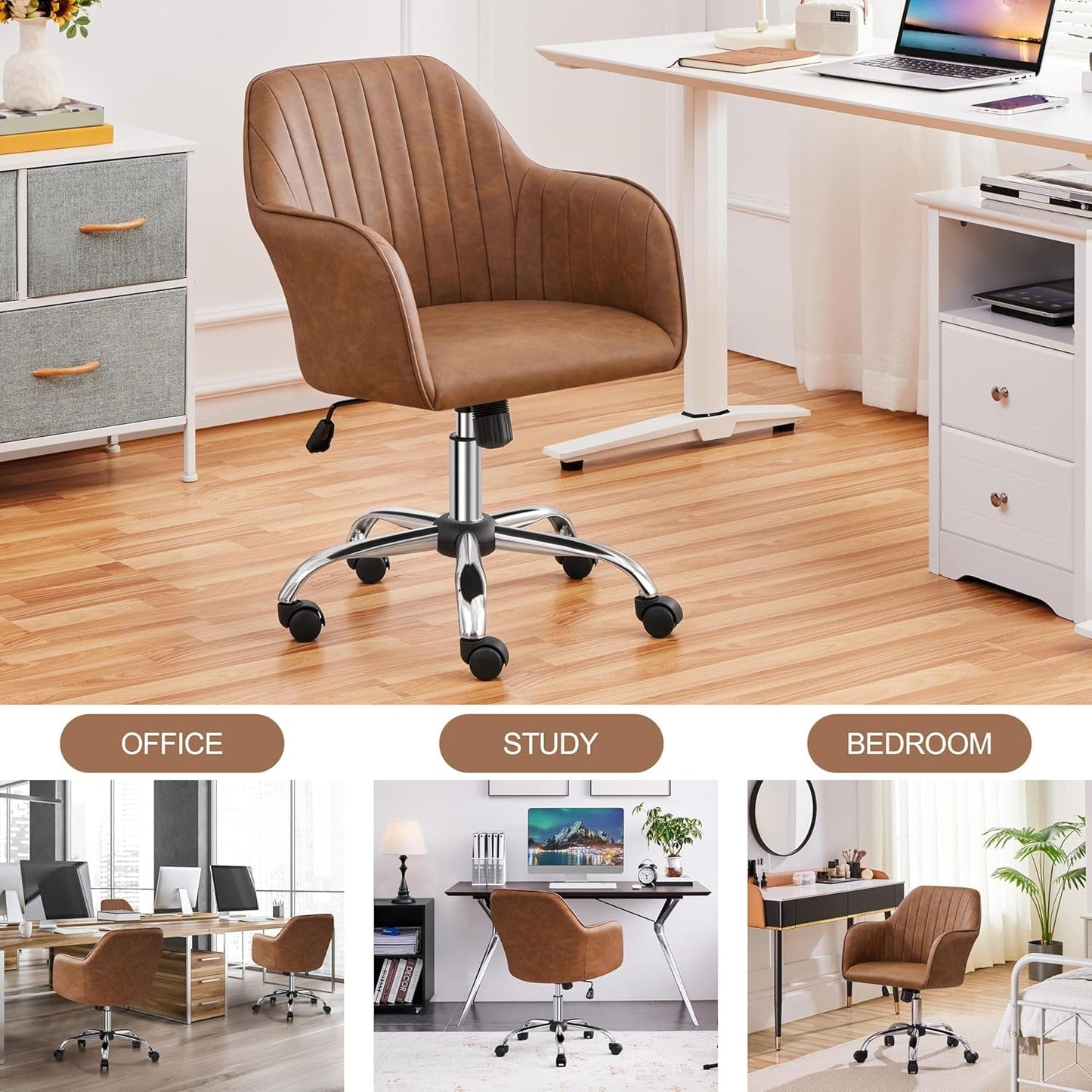 Height Adjustable Brown Ergonomic Office Desk Chair