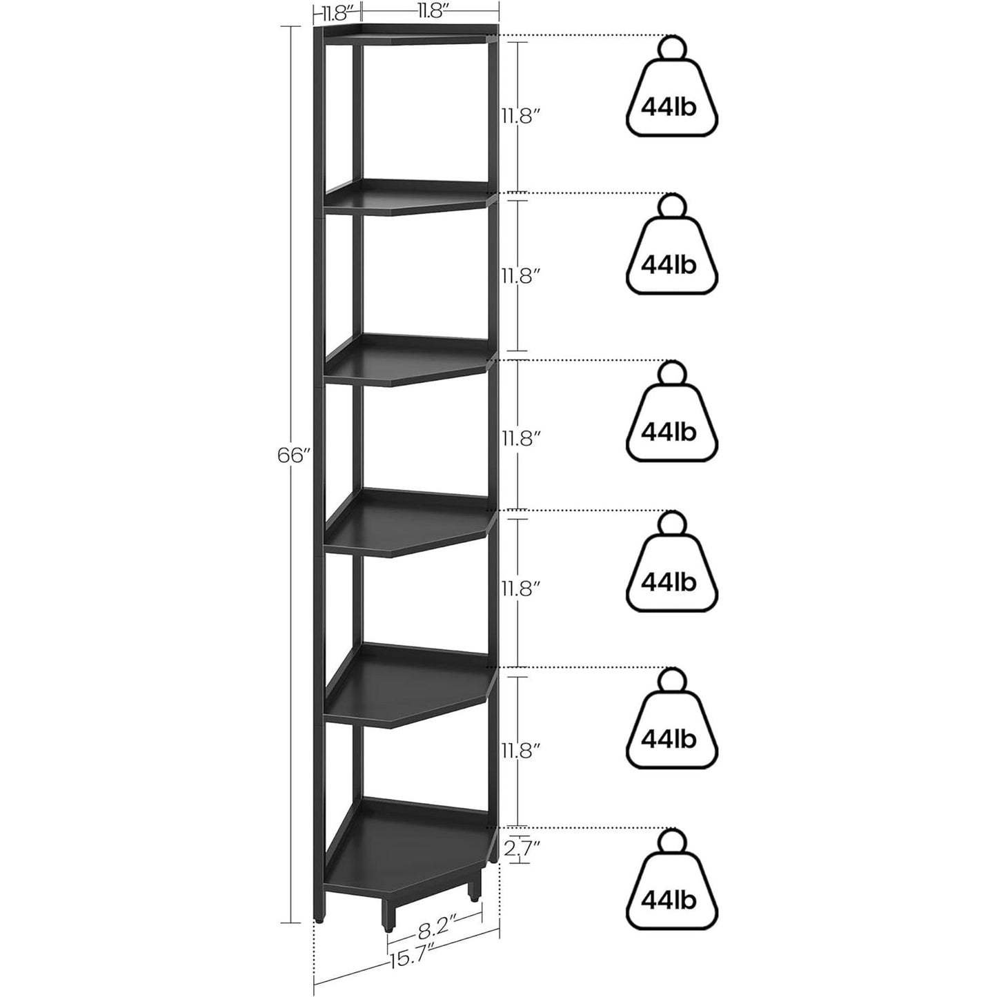 6 Tier Black Corner Shelf Stand Bookshelf For Living Room