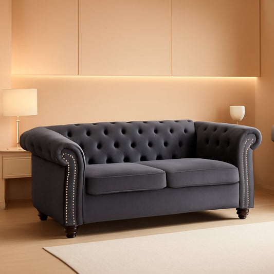 Gray Velvet Loveseat Modern Living Room Furniture Sofa