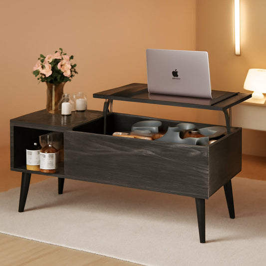 Wood Lift Top Coffee Table Hidden Compartment Charcoal