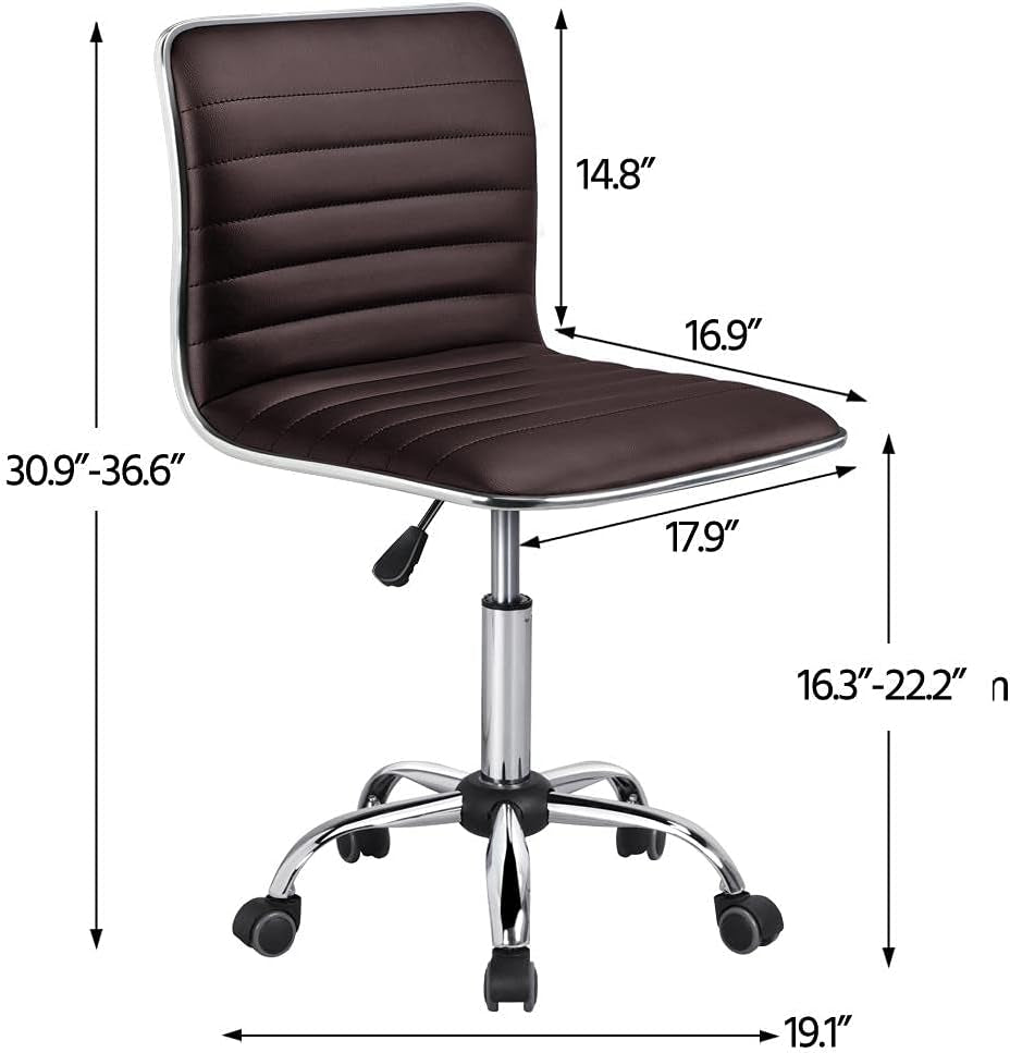 Brown Armless Office Chair With Adjustable Height For Desk