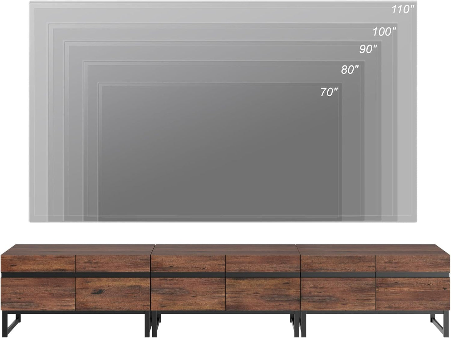 3 In 1 Modern TV Stand For TVs Up To 110 Inches With Storage Cabinets And Metal Base Walnut Brown