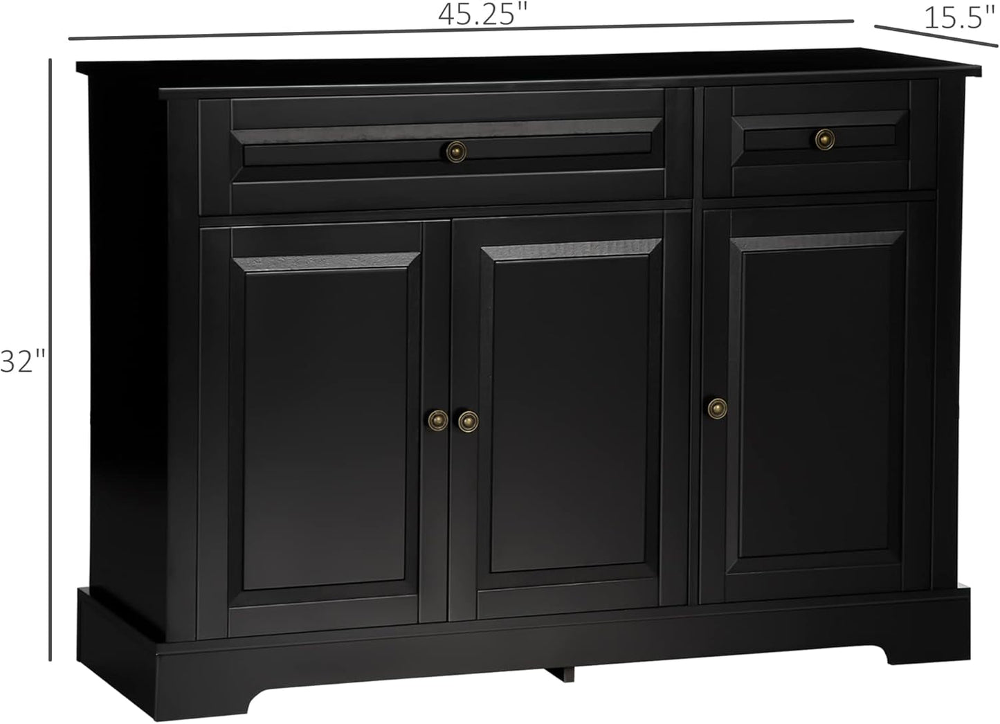 Black Buffet Cabinet With Drawers And Adjustable Shelves