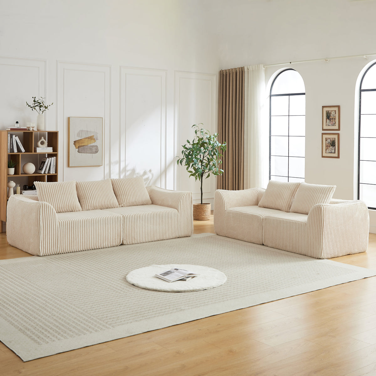 Minimalist 3+2 Seater Corduroy Sofa Set with Curved Lines