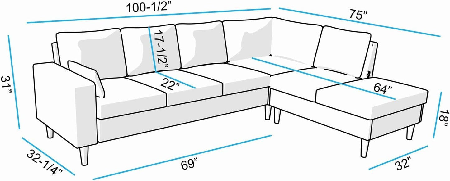 Sectional Sofa Grey Left Facing Chaise Living Room
